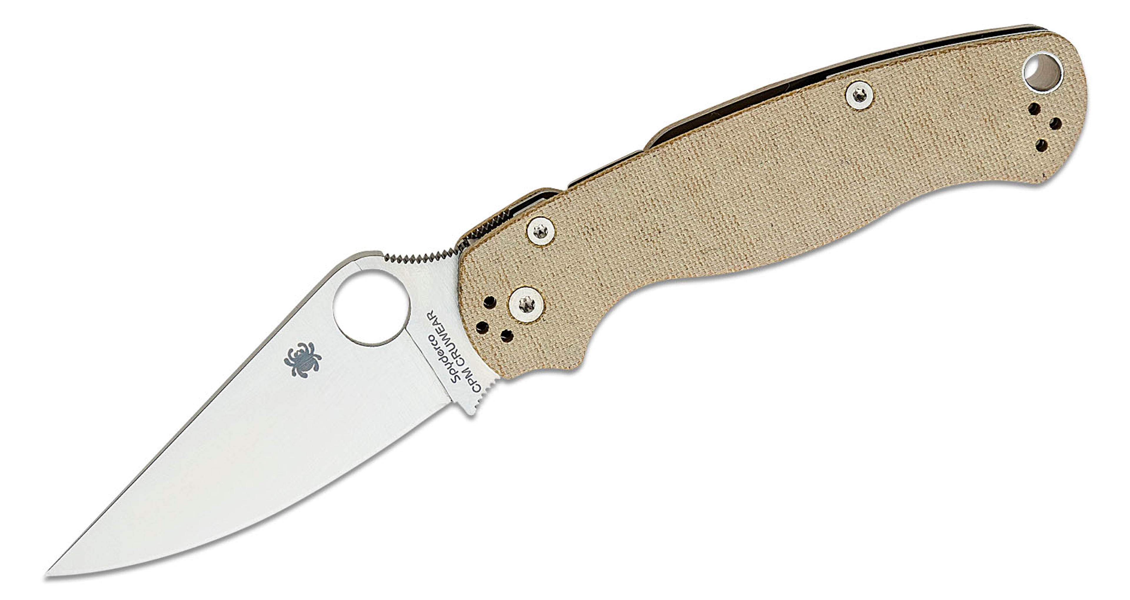 Spyderco Paramilitary 2 Folding Knife 3.47" CruWear Satin Plain Blade, Brown Canvas Micarta Handles - KnifeCenter - C81MPCW2