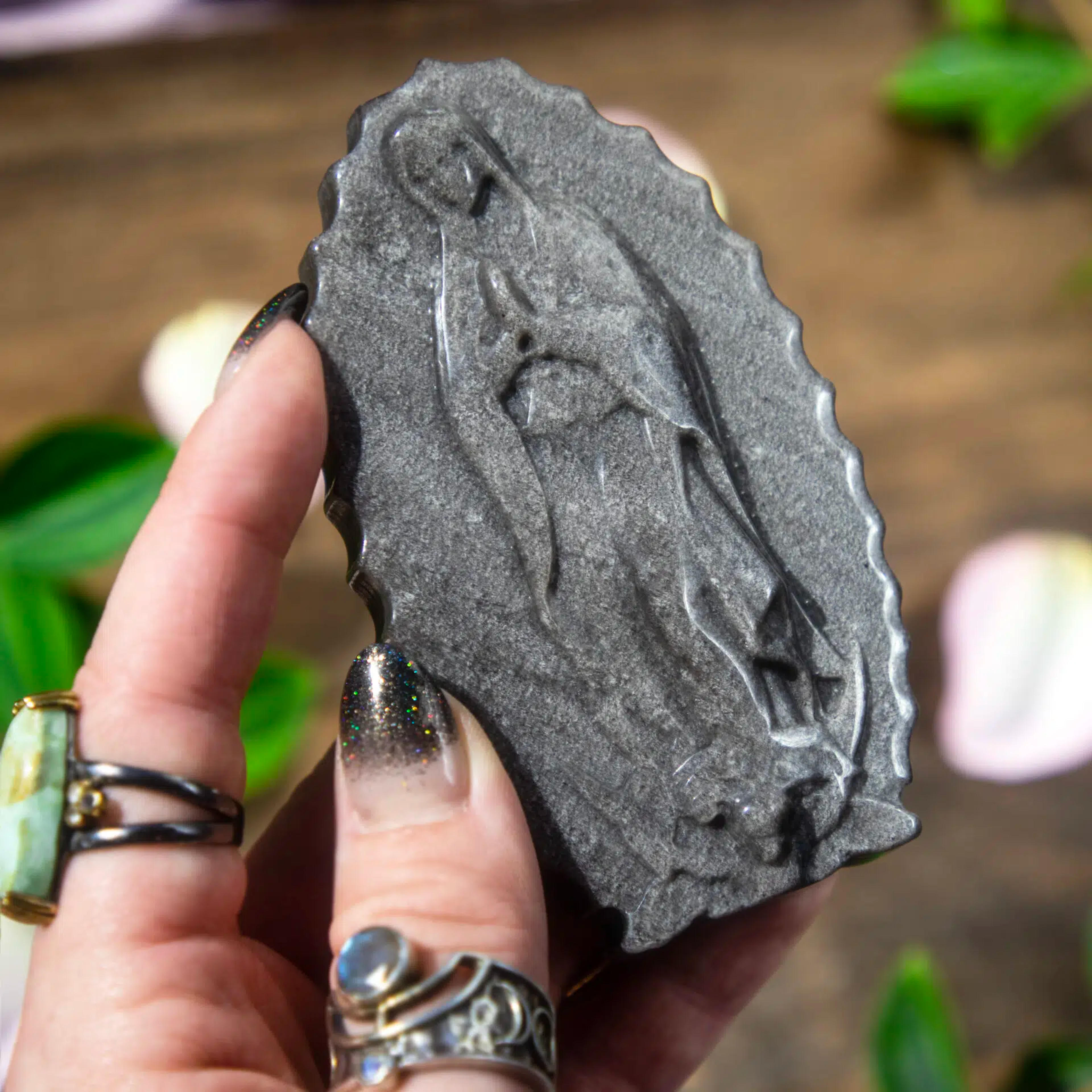 Sage Goddess Comfort Through the Darkness Silver Sheen Obsidian Mother Mary