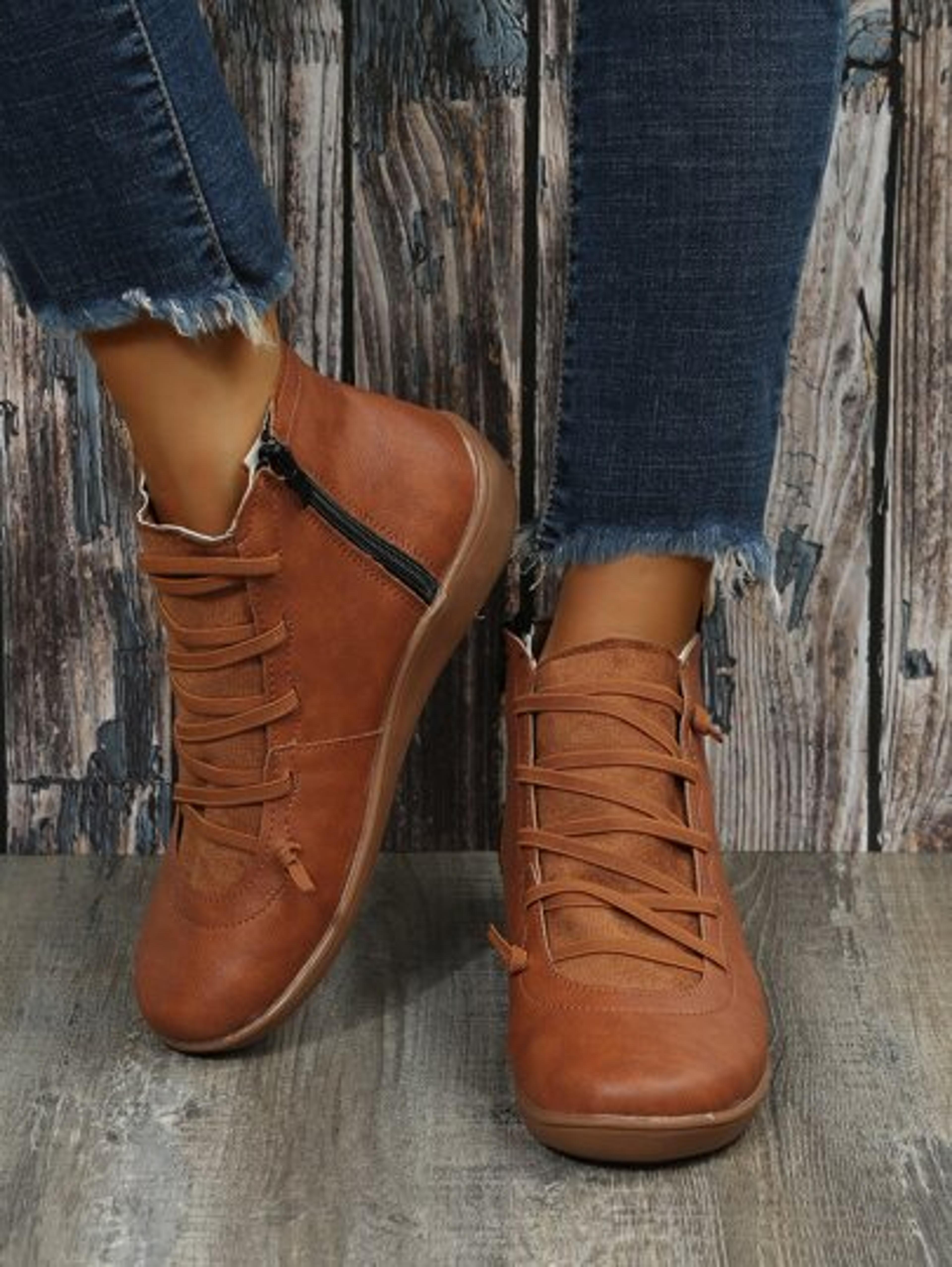 Side Zip Lace-up Front Boots | SHEIN USA