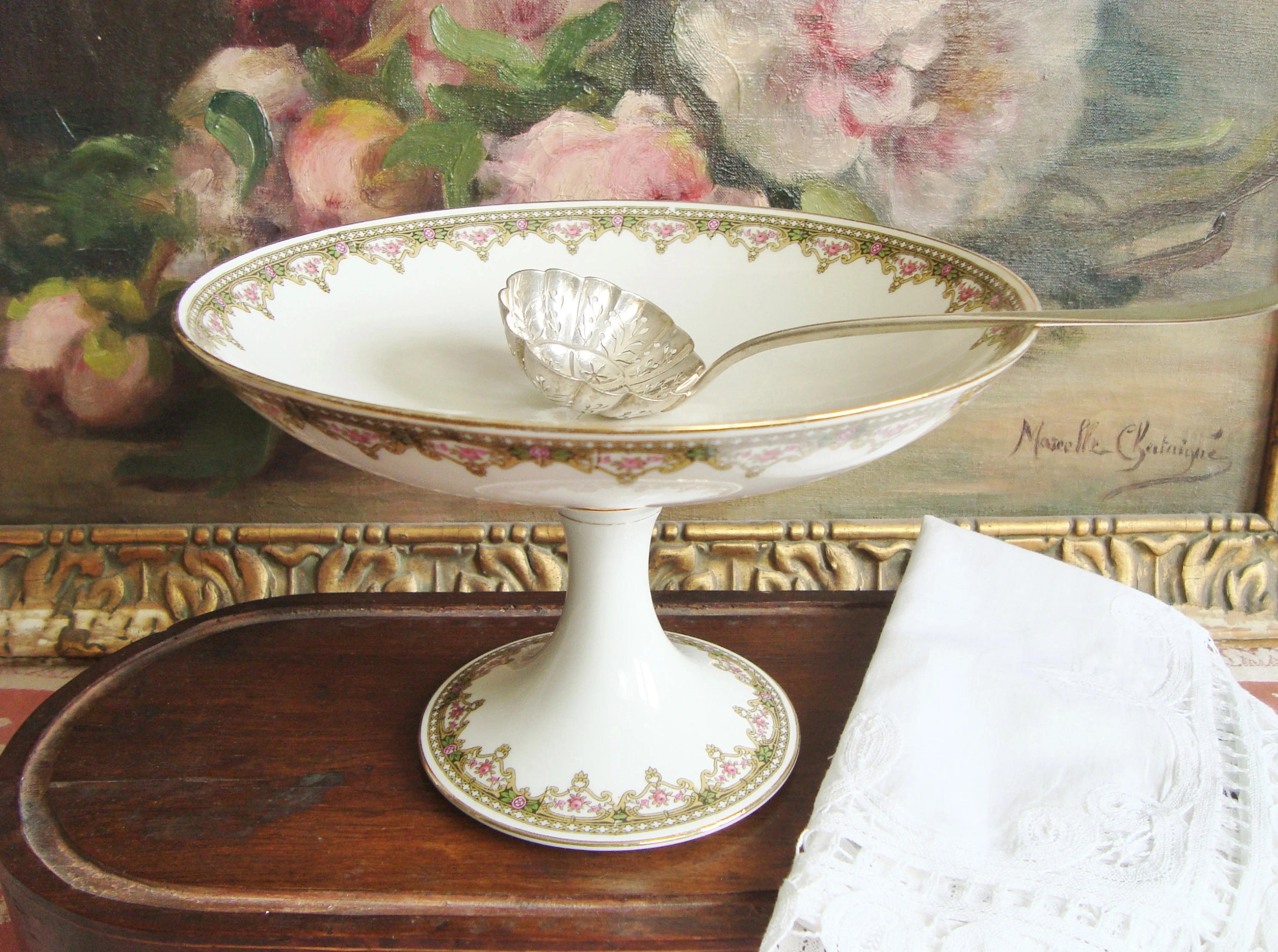 Vintage French Cake Stand and Sugar Dusting Spoon in Limoges - Etsy