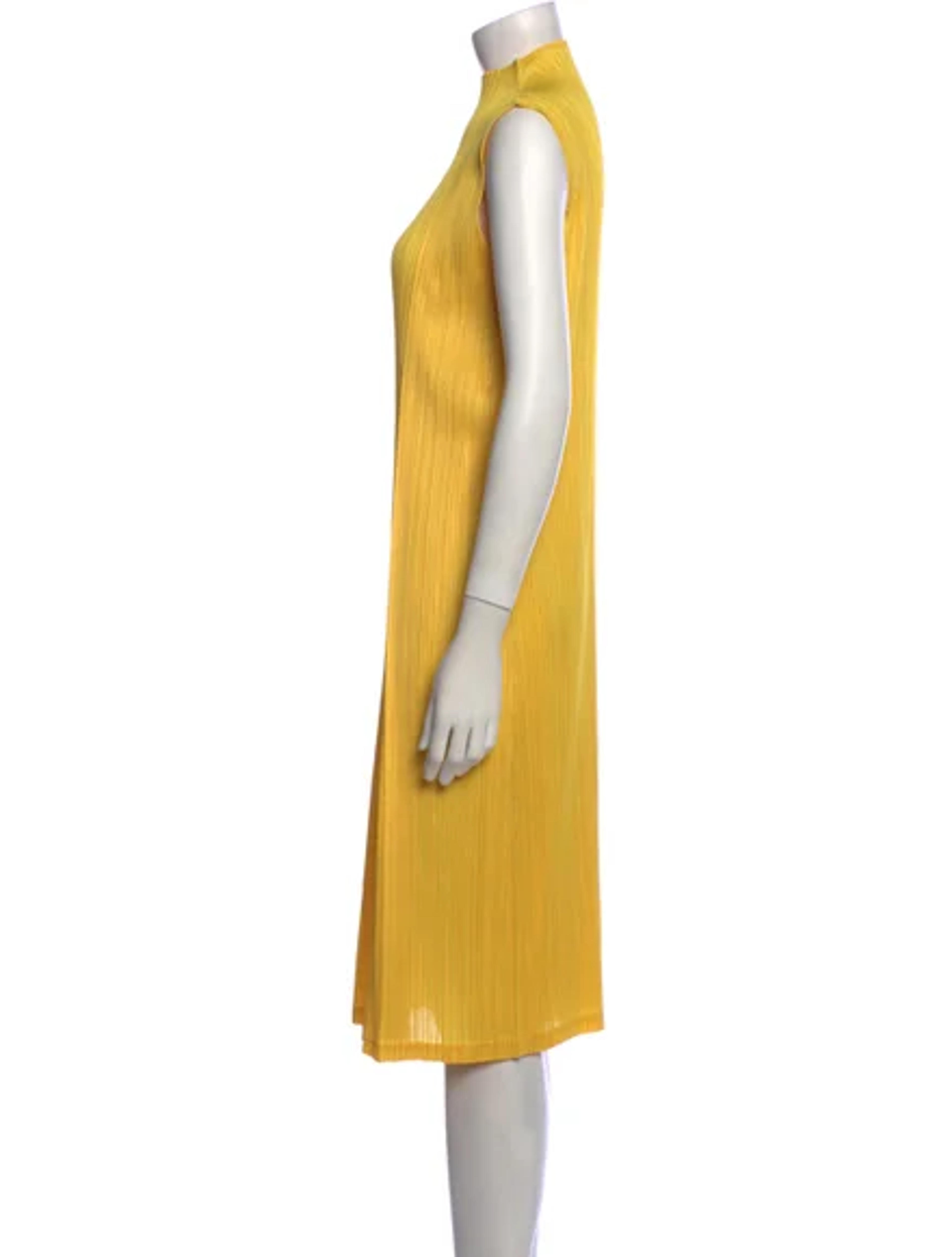 Pleats Please Issey Miyake Turtleneck Midi Length Dress - Yellow Dresses, Clothing - PLT28382 | The RealReal