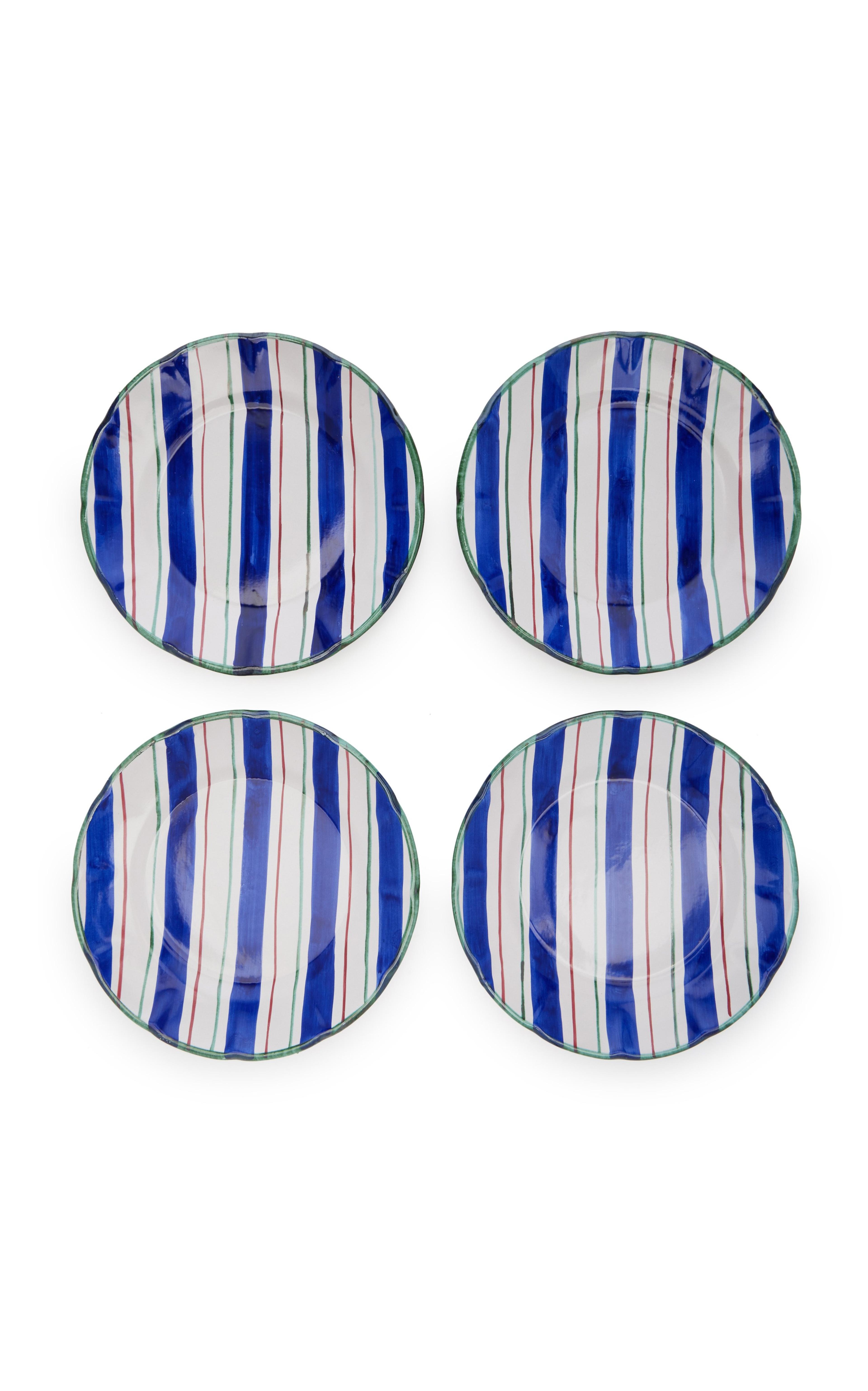Set-Of-Four Striped Ceramic Dinner Plates By Ceramiche Solimene For Moda Domus | Moda Operandi