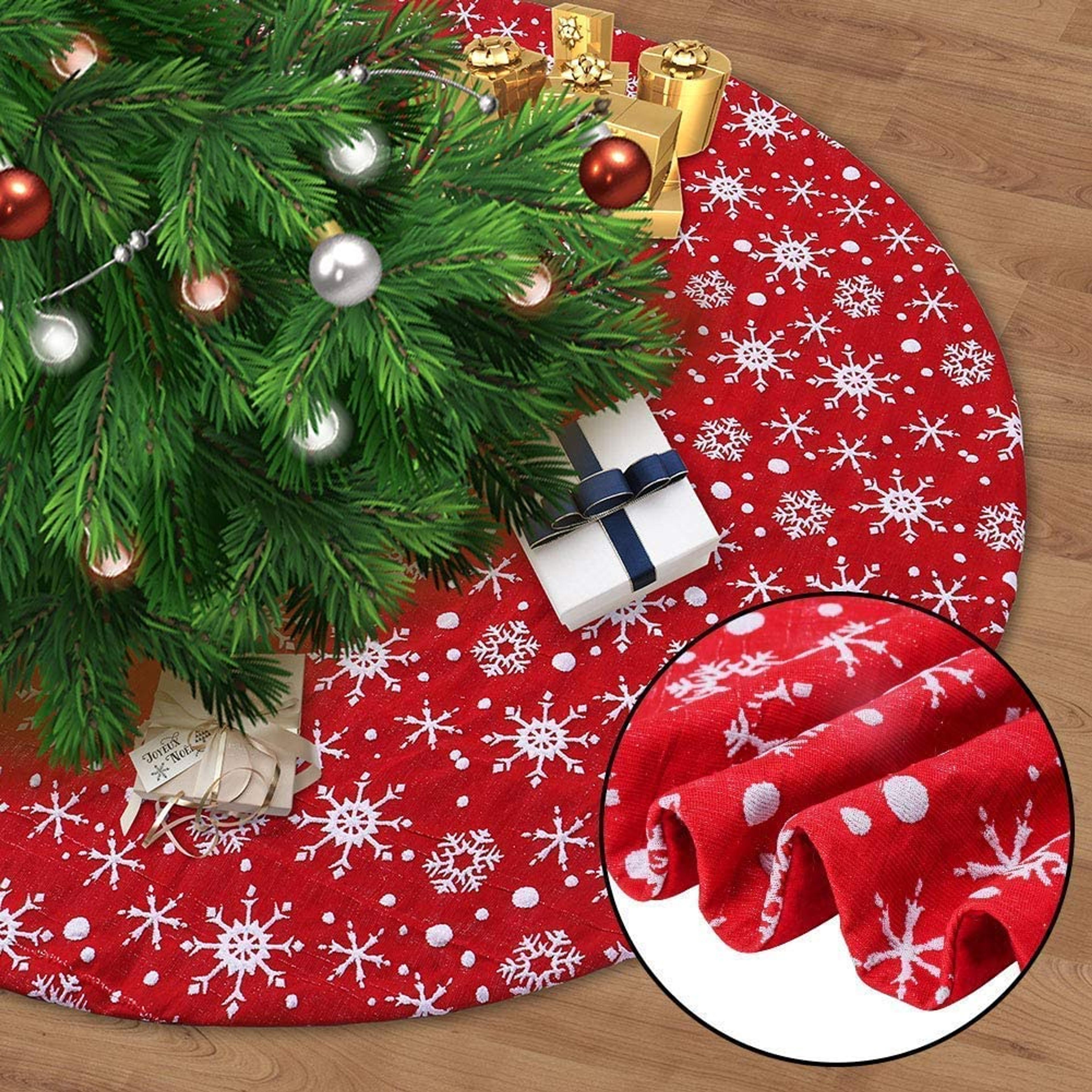 30" Christmas Tree Skirt Red and White Snow Christmas Tree Mats for Xmas Tree Holiday Party Decorations - Walmart.com