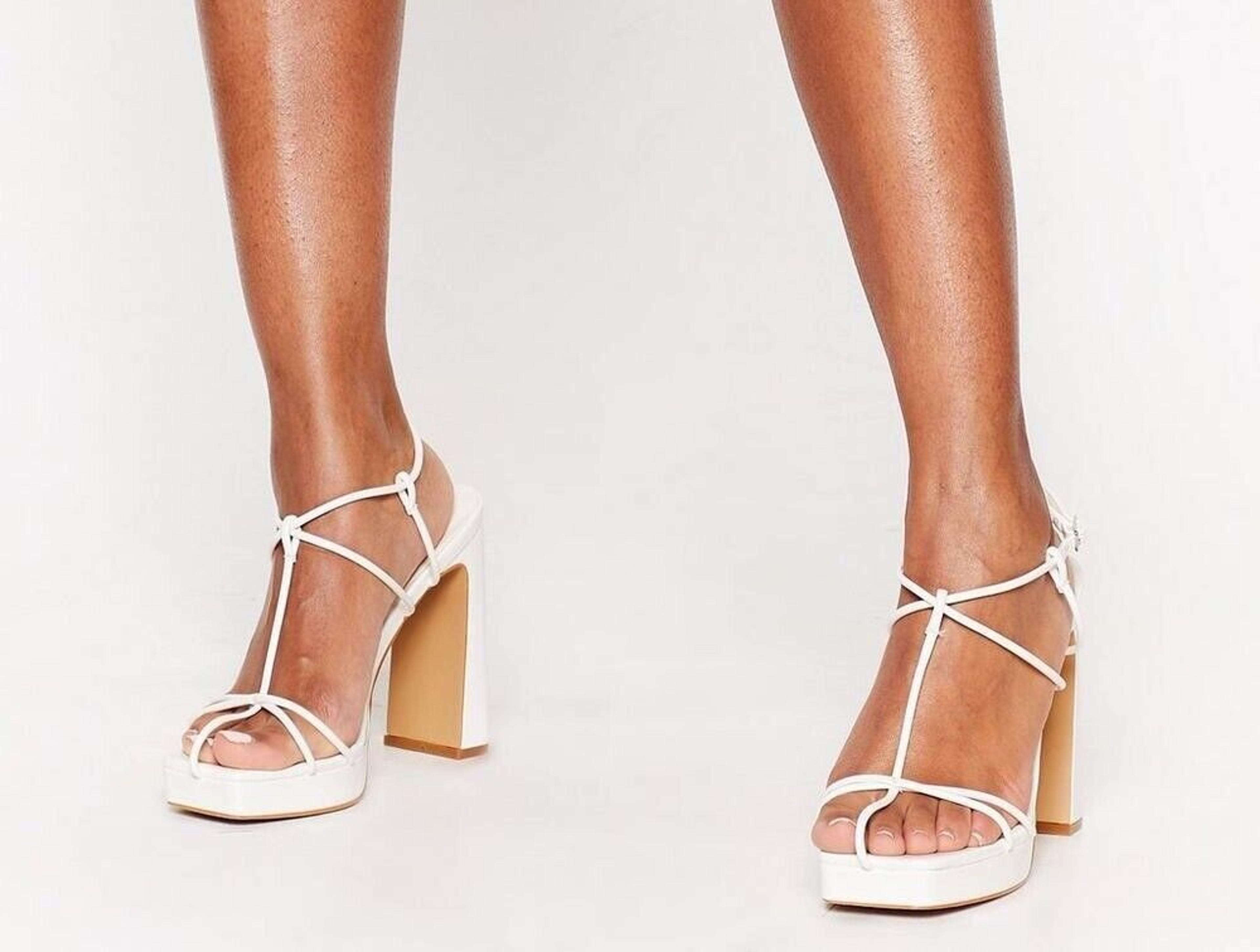 Strappy To Know You By Nasty Gal, White Faux Leather 5.25" Heel Platforms, Sz 10