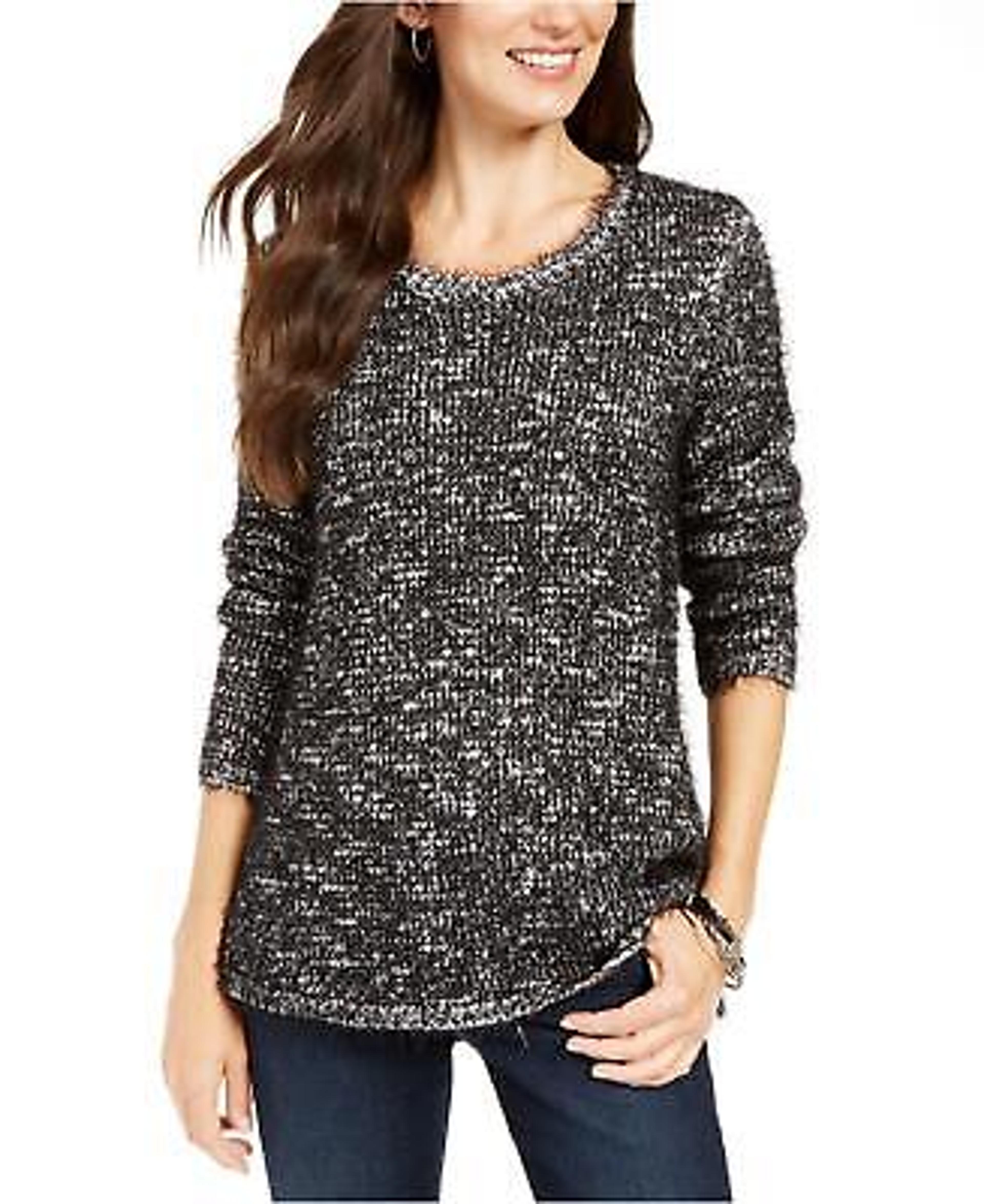Style & Co Women's Marled Eyelash-Texture Sweater Black Size Medium 732997586402