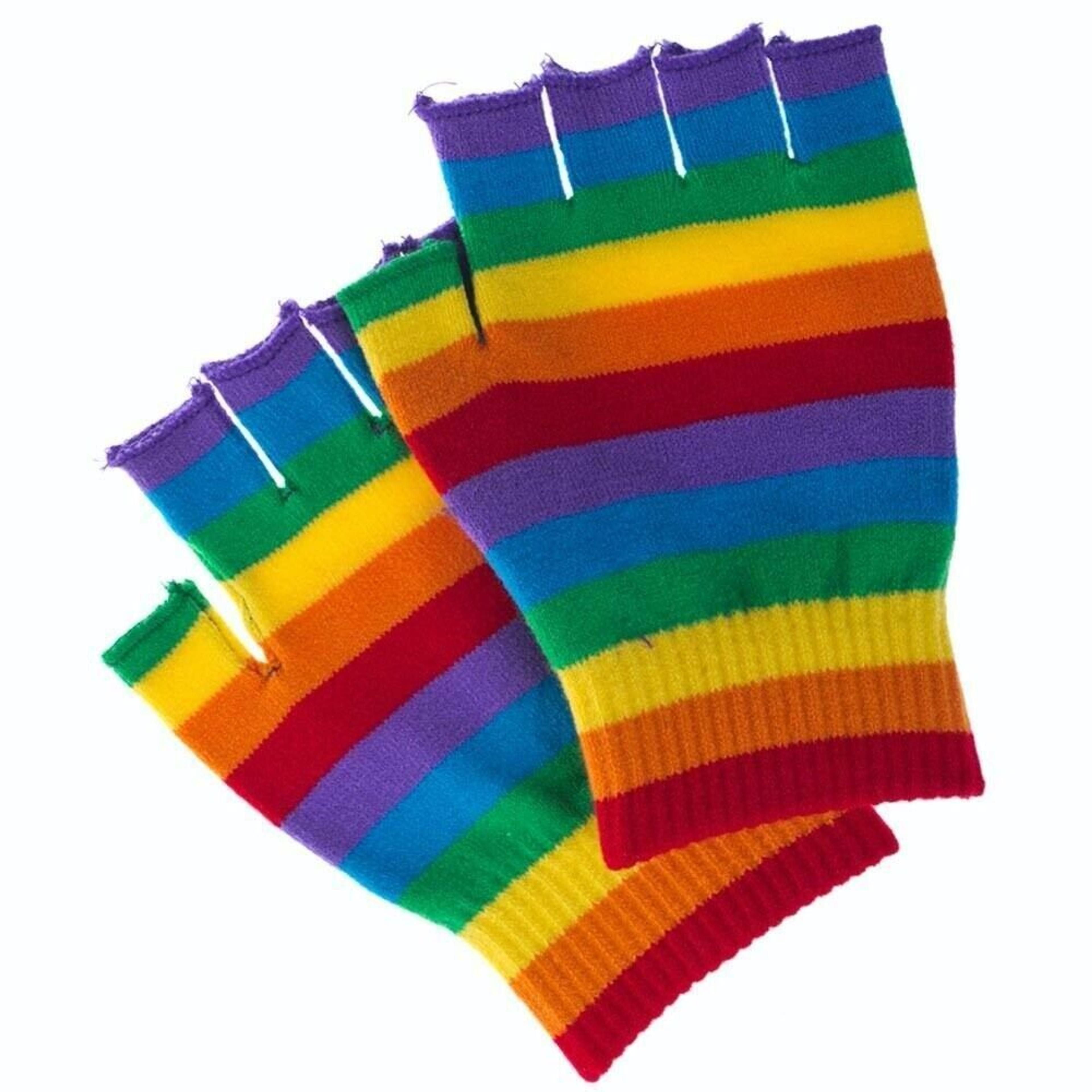 Rainbow Fingerless Knit Gloves For Texting Warm Unisex