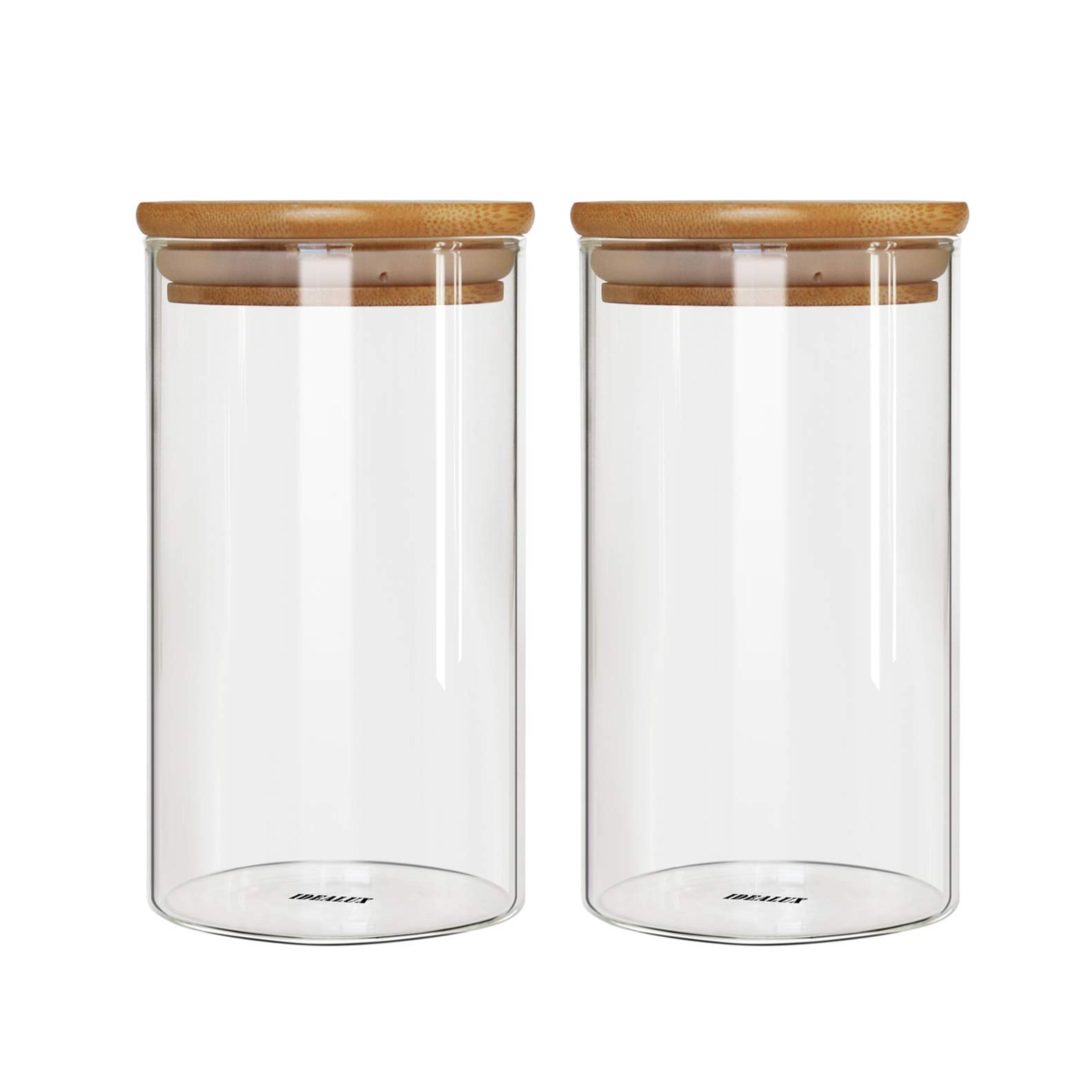 IDEALUX Glass Storage Jar With Airtight Seal Bamboo Lid, 25 Ounce Set of 2, 750ml Coffee Bean and Kitchen Food Container
