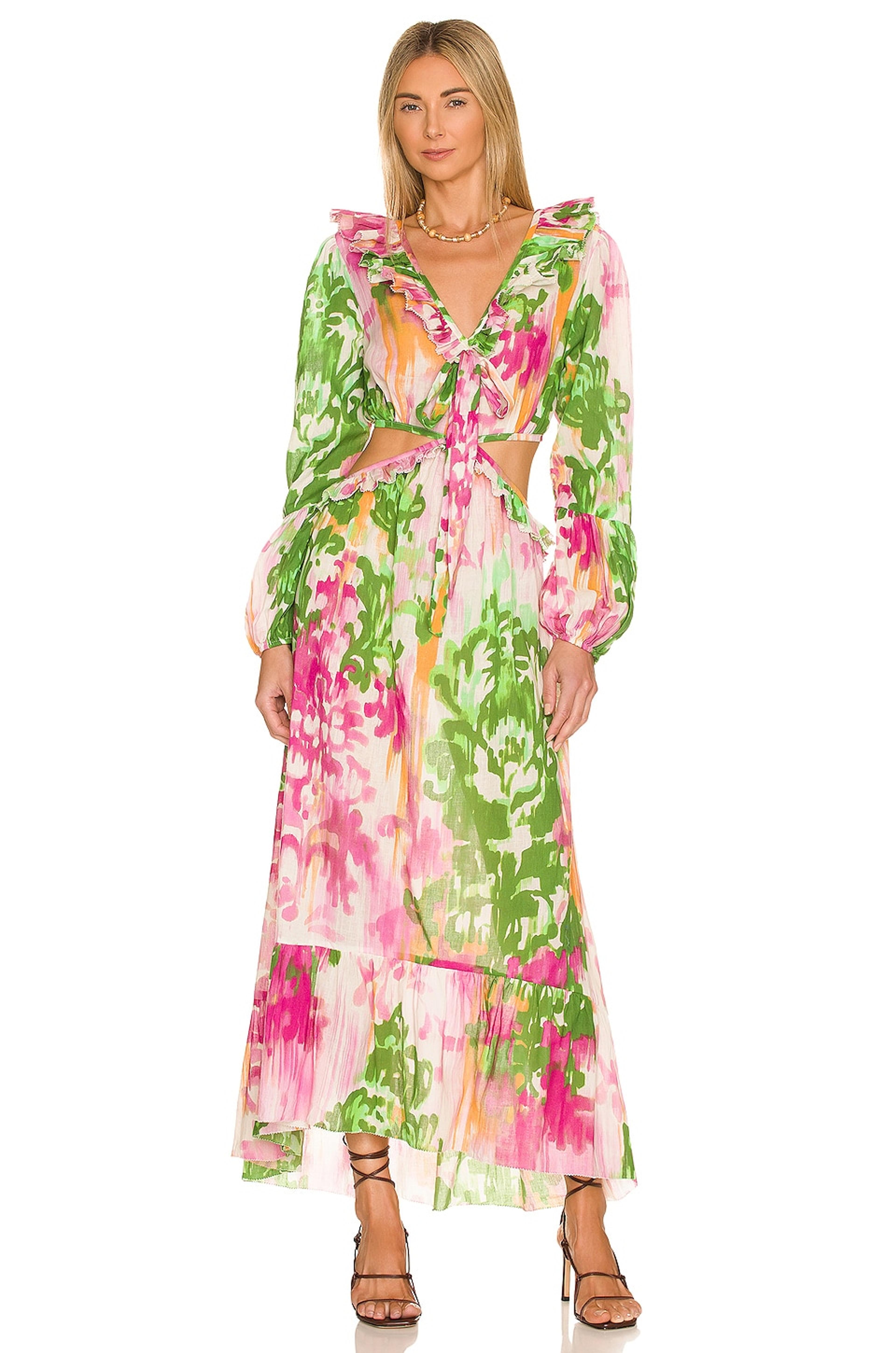 Love the Label Maxi Dress in Rosie Green Print | REVOLVE