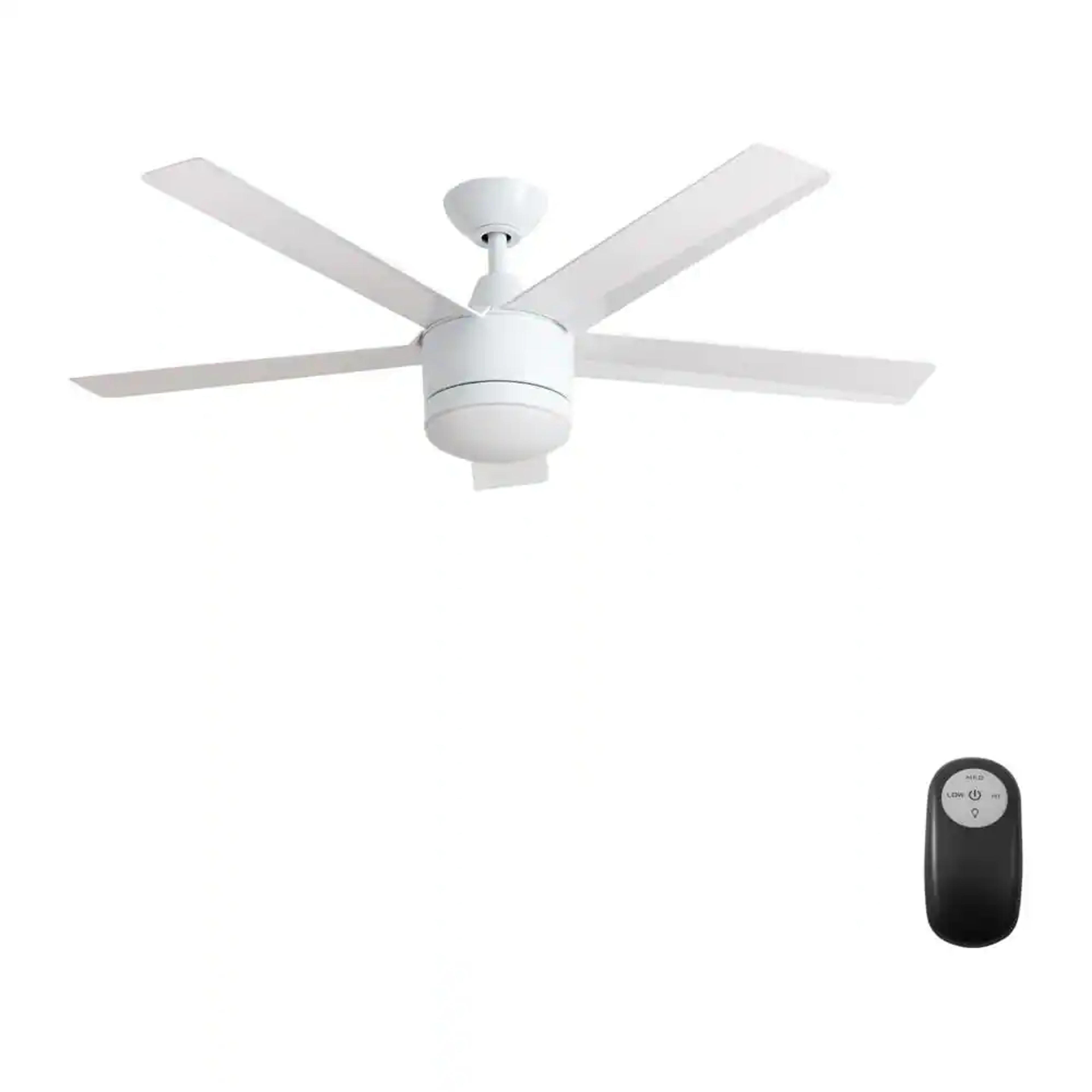 Home Decorators Collection Merwry 52 in. Integrated LED Indoor White Ceiling Fan with Light Kit and Remote Control SW1422WH