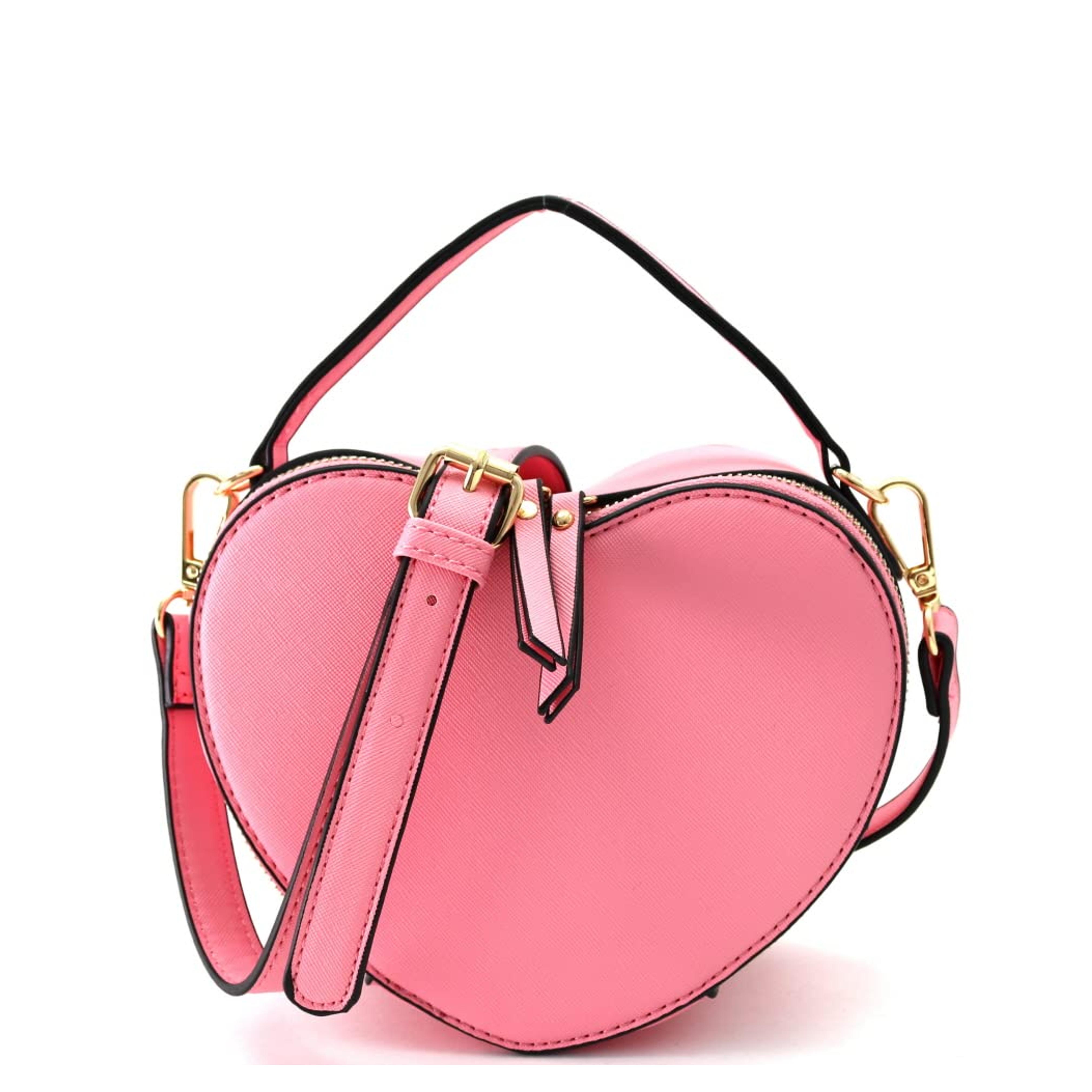 Trendeology Cute Heart Shape Girls Womens Vegan Leather Small Handle Satchel Crossbody Purse