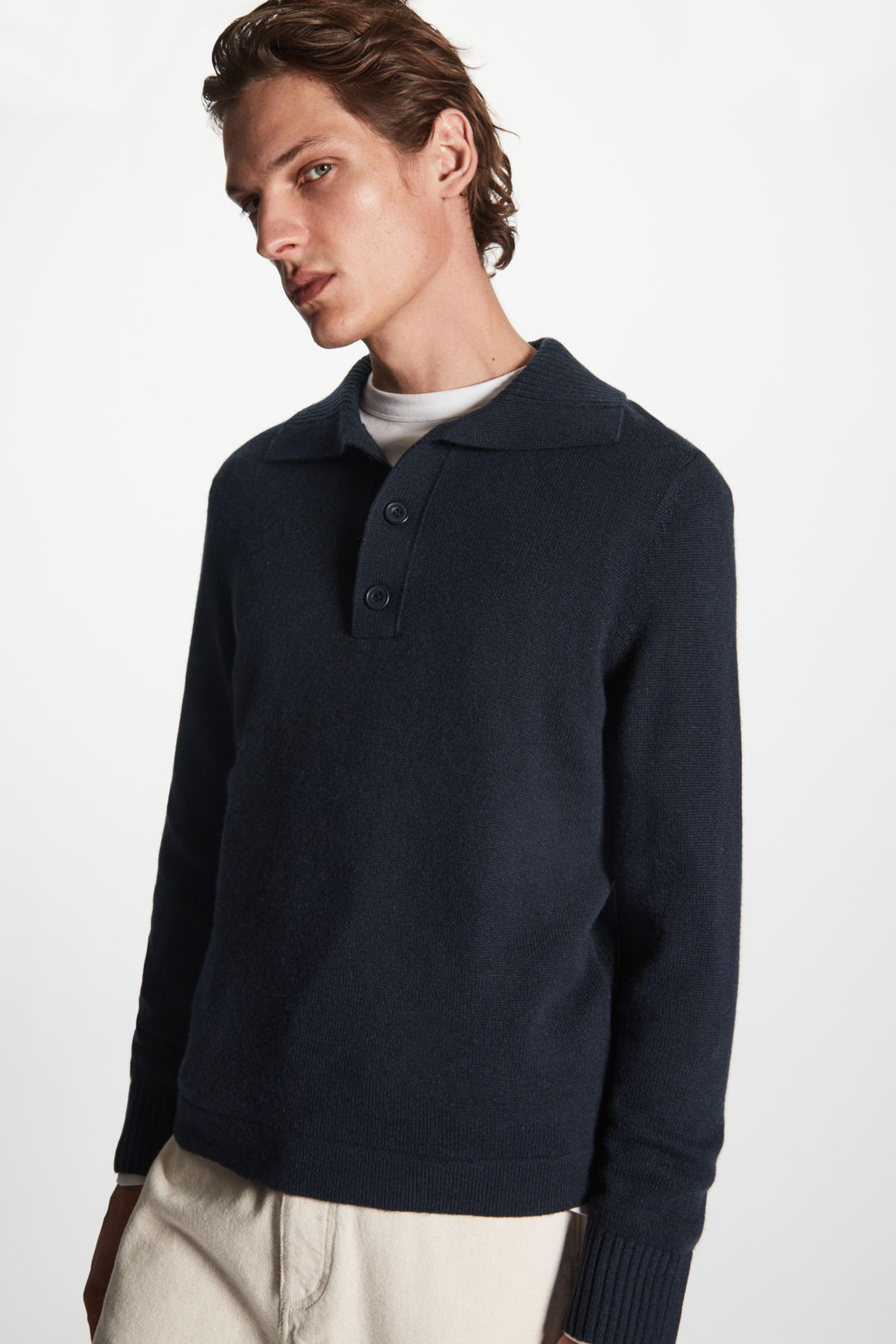 REGULAR-FIT WOOL-CASHMERE POLO SHIRT - NAVY - Knitwear - COS