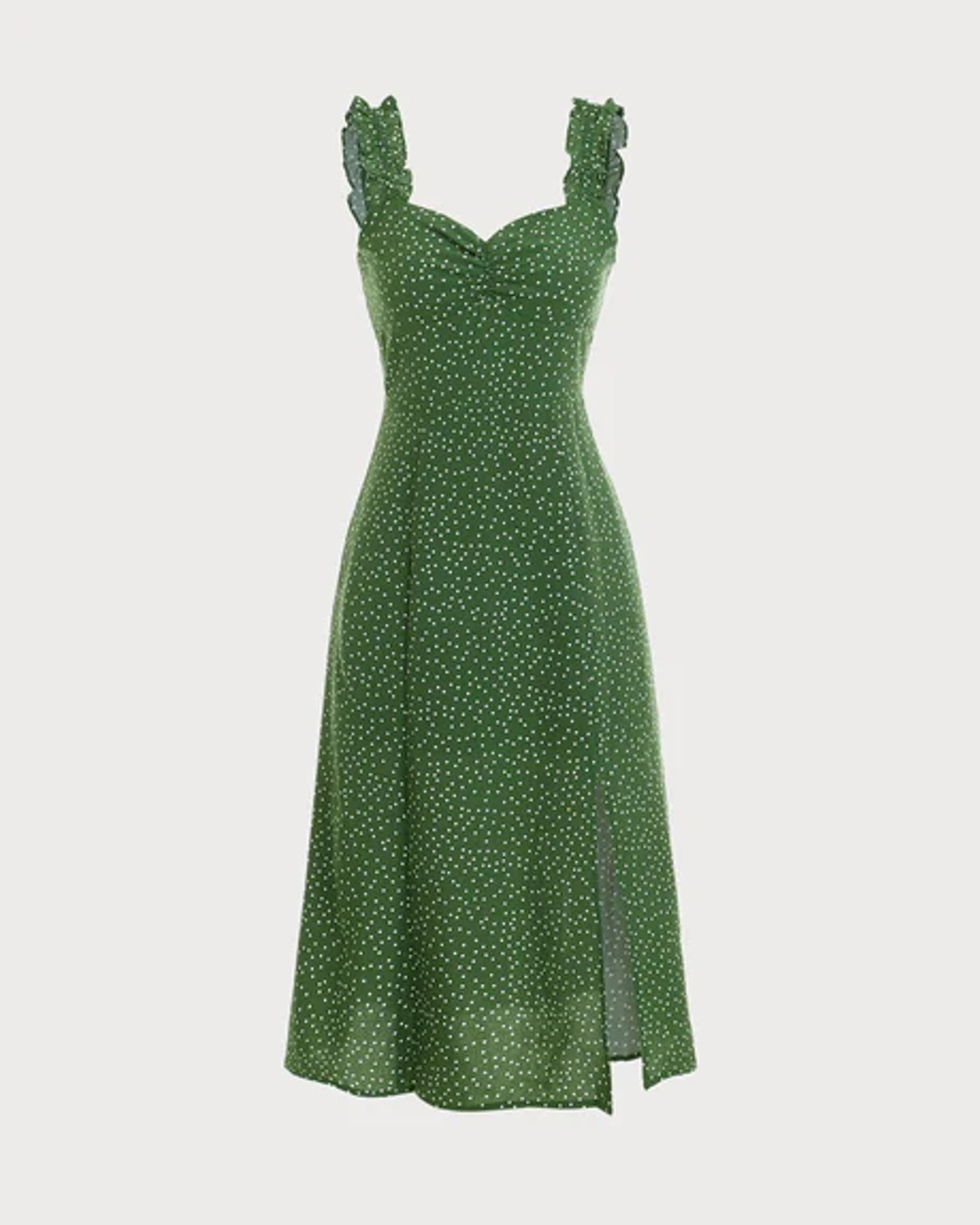 The Frill Trim Side Split Midi Dress & Reviews - Green - Dresses | RIHOAS