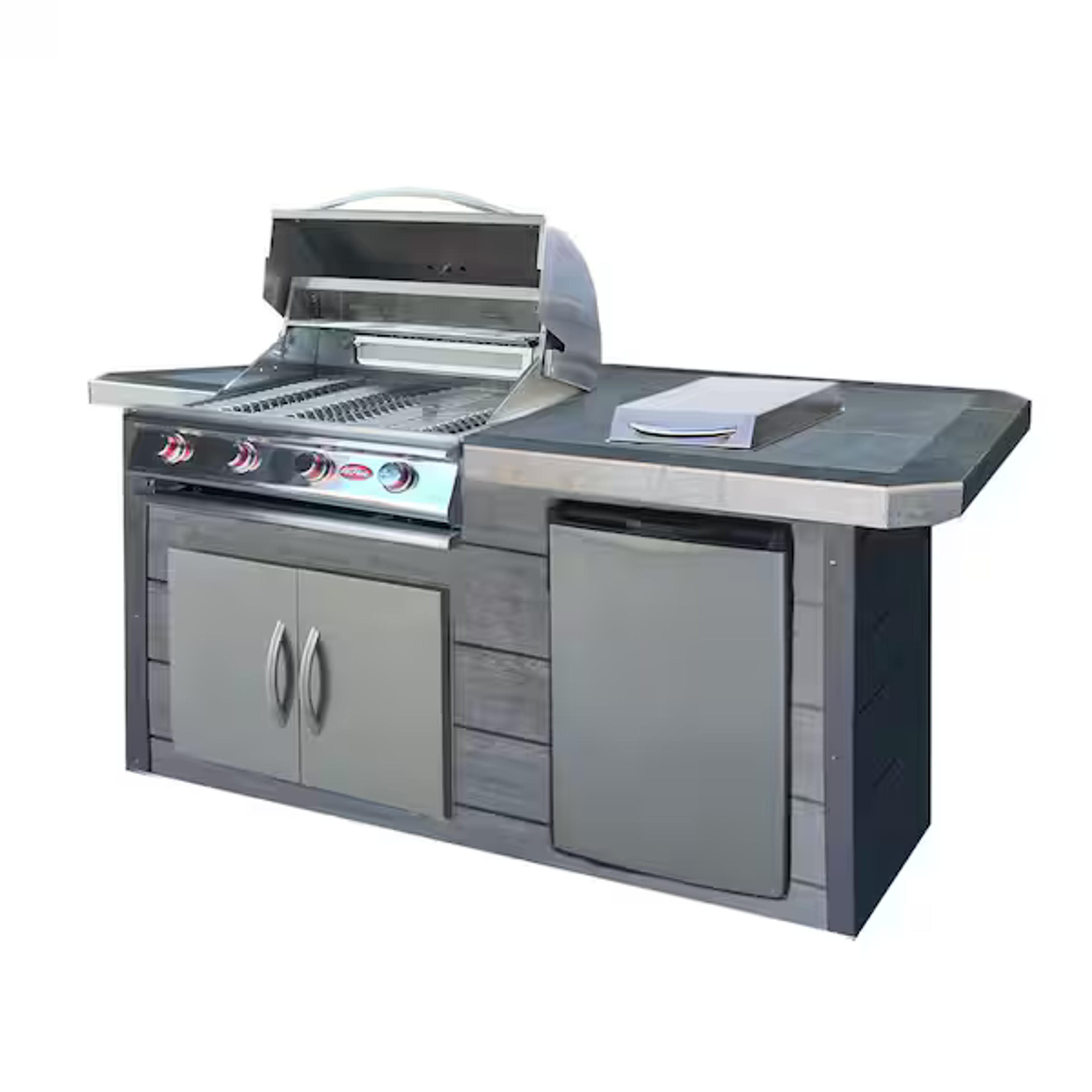 Cal Flame 4-Burner 7 ft. Synthetic Wood and Tile Propane Gas Grill Island in Stainless Steel 22-LBK712-EL - The Home Depot