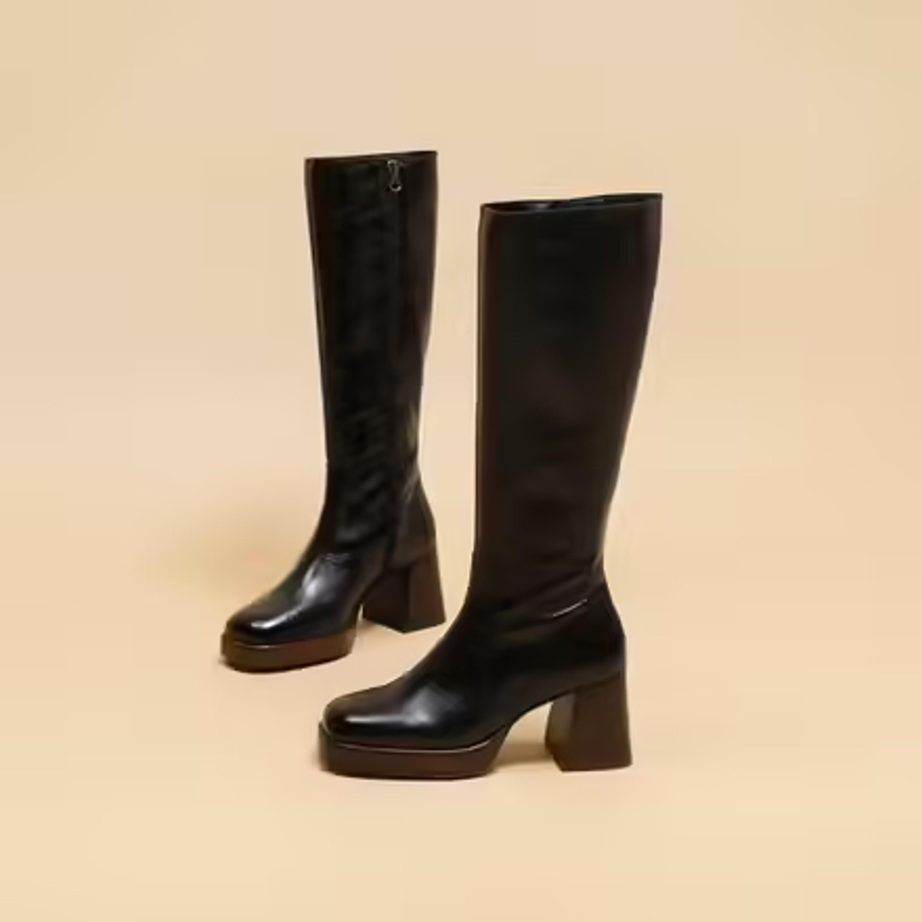 Jonak Women Platform boots in aged black leather