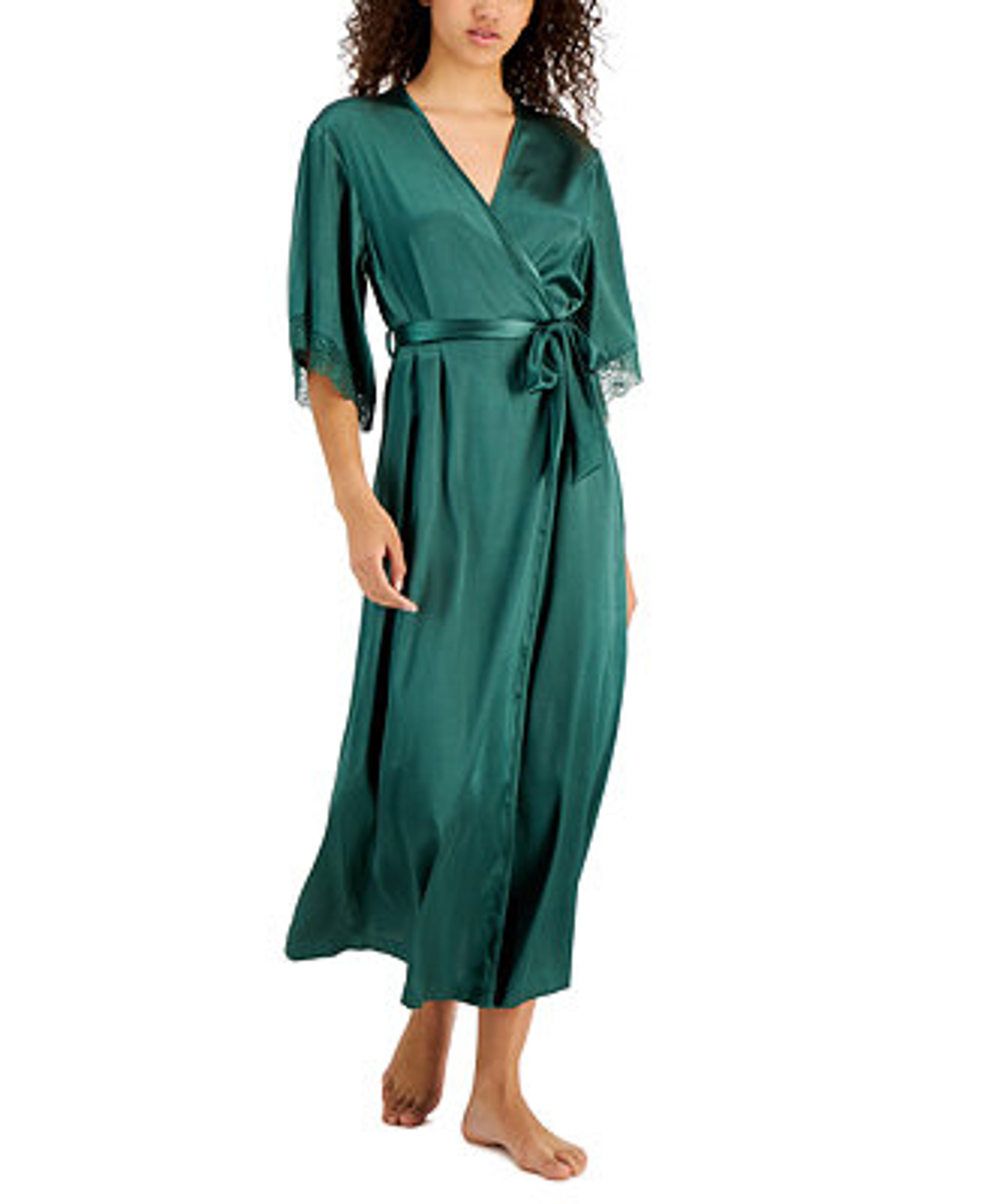 INC International Concepts Satin Lace-Trim Long Wrap Robe, Created for Macy's & Reviews - All Pajamas, Robes & Loungewear - Women - Macy's