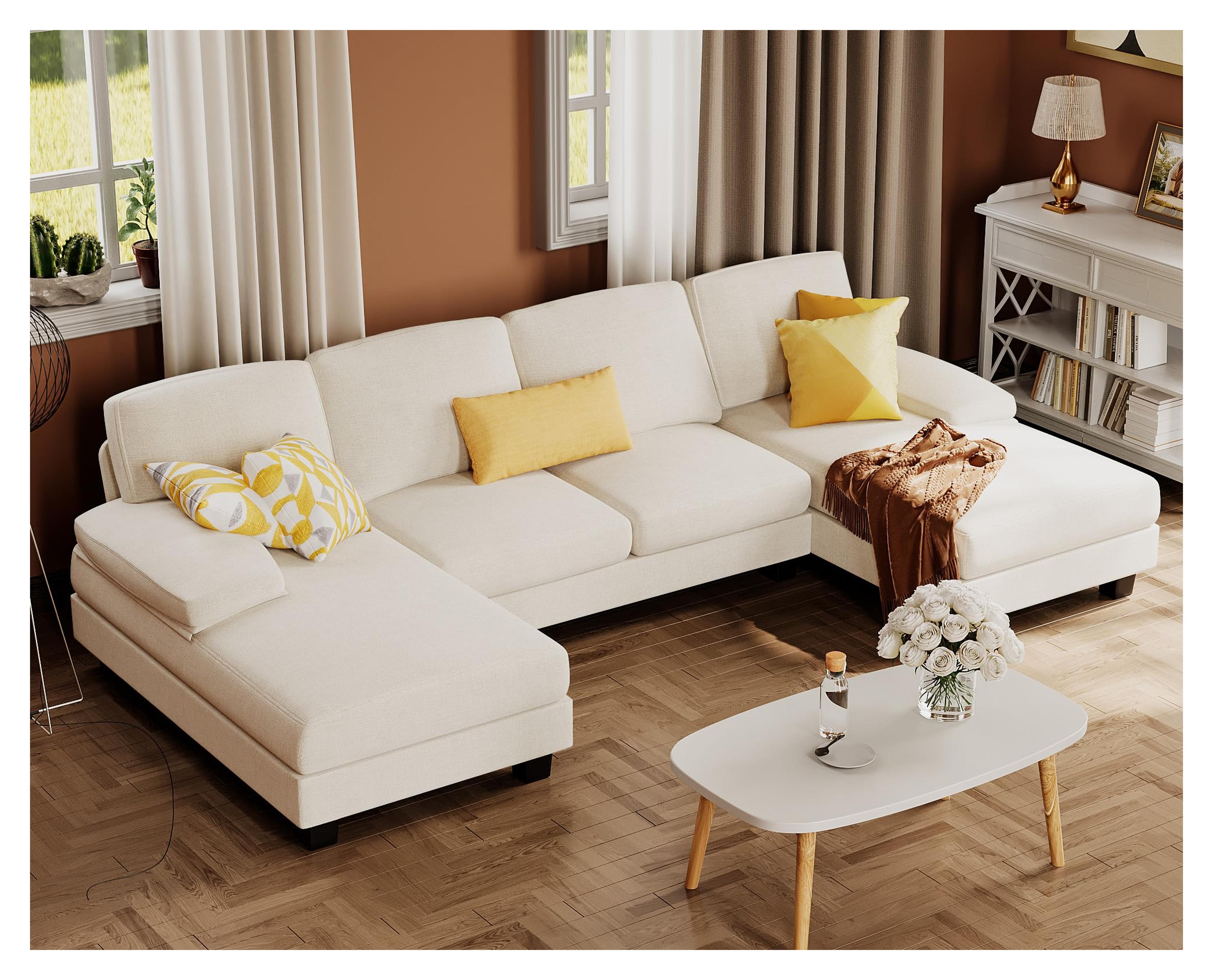 Amazon.com: Furmax Sectional Couches for Living Room, U-Shaped Sofa Couch with Linen Fabric, 4 Seat Sofa Set with Double Chaise for Apartment (Fabric, White) : Home & Kitchen