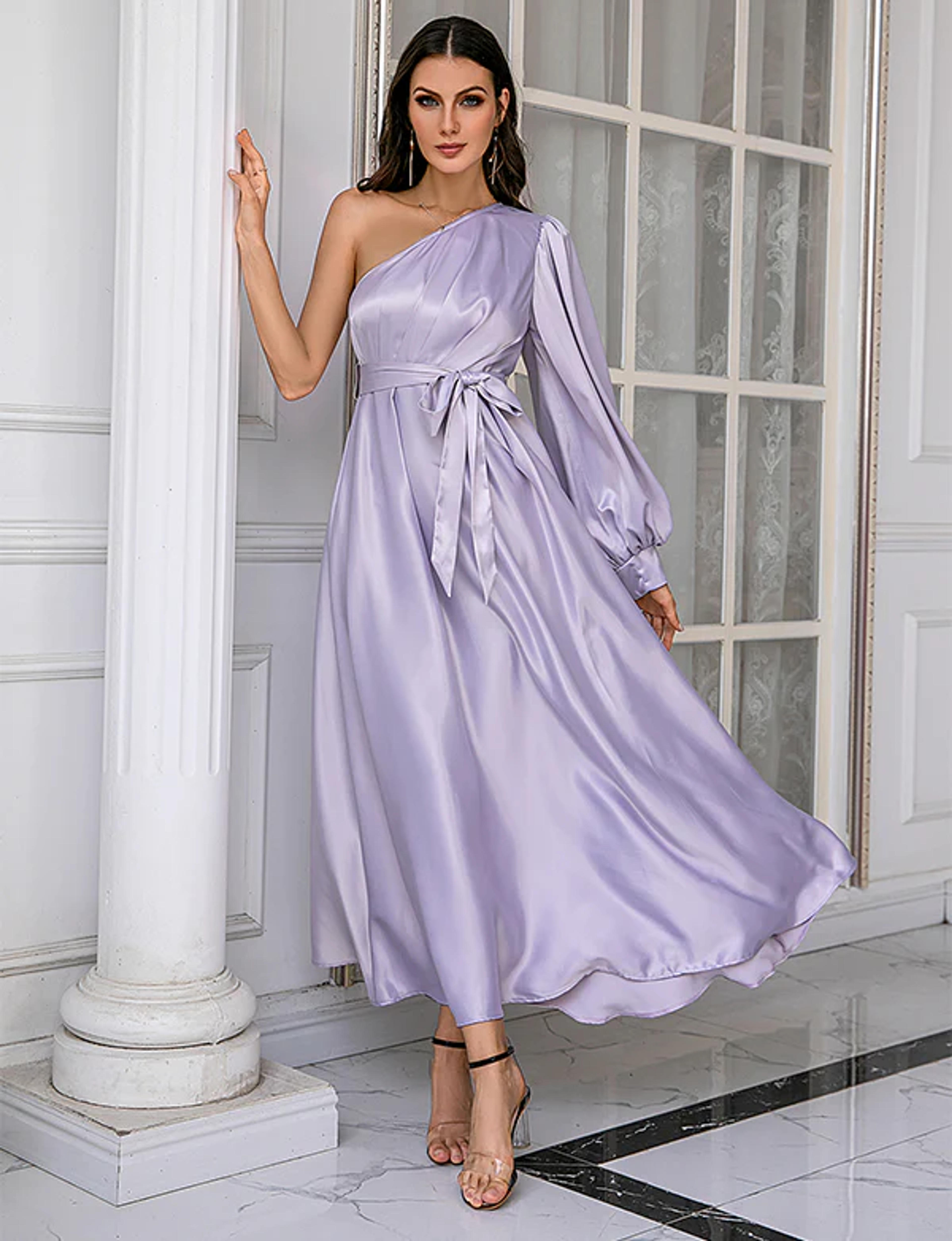 Dressself Robe Cocktail une Épaule Violet Clair Robe de Soirée Chic