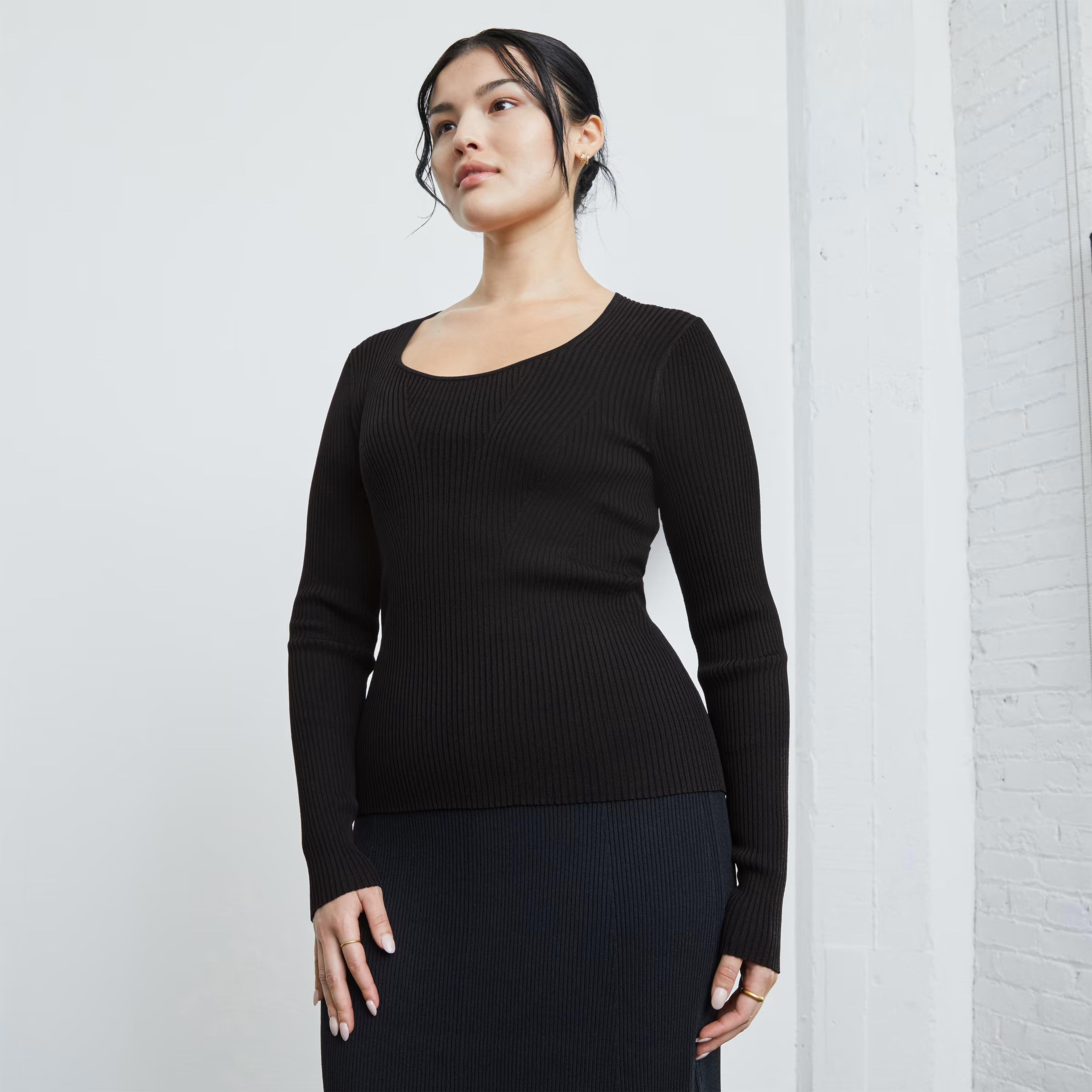 The Ribbed Scoop-Neck Sweater Black – Everlane