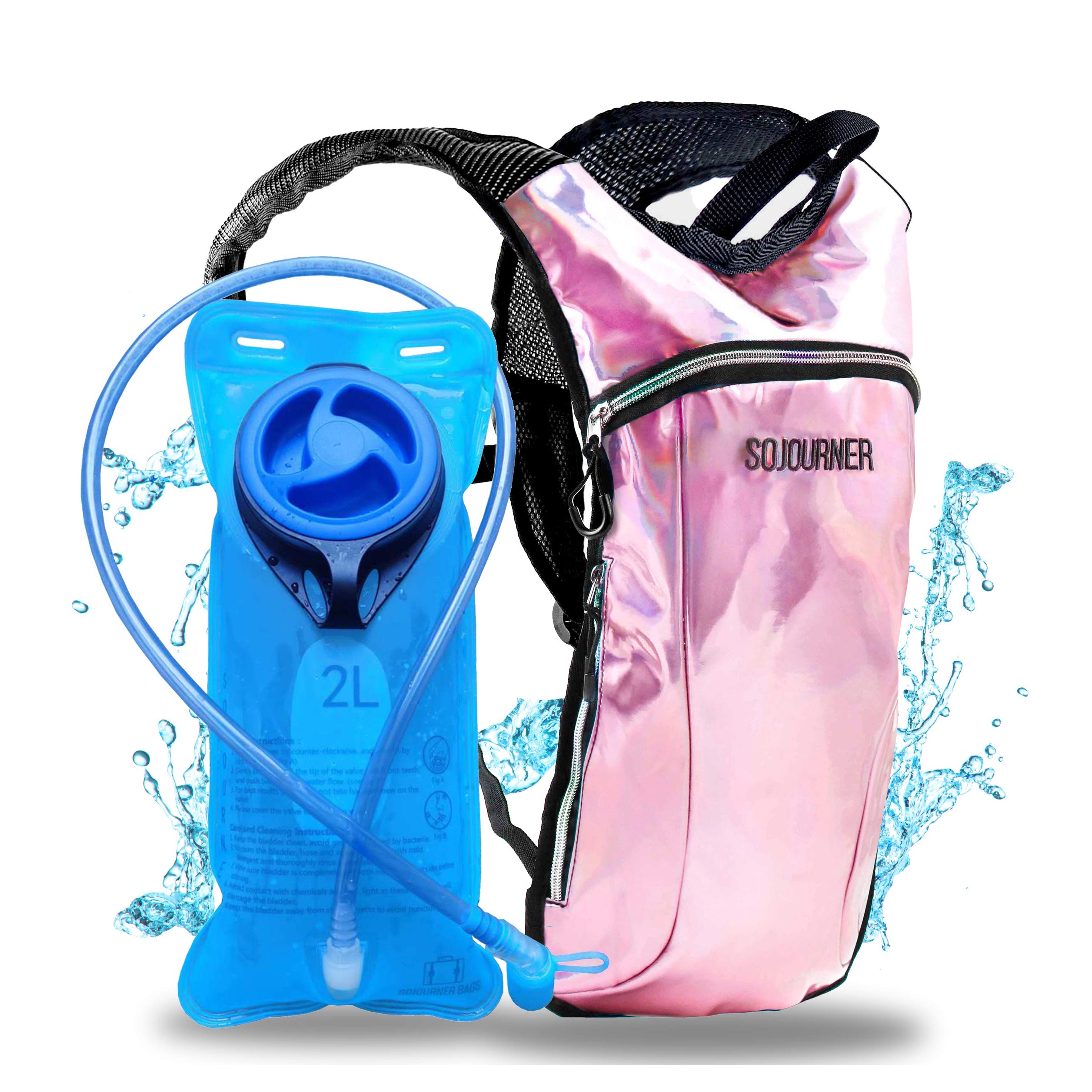 Amazon.com : SOJOURNER Hydration Pack Backpack - 2L Water Bladder Included for Festivals, Raves, Hiking, Biking, Climbing, Running and More (Holographic - Pale Pink) : Sports & Outdoors