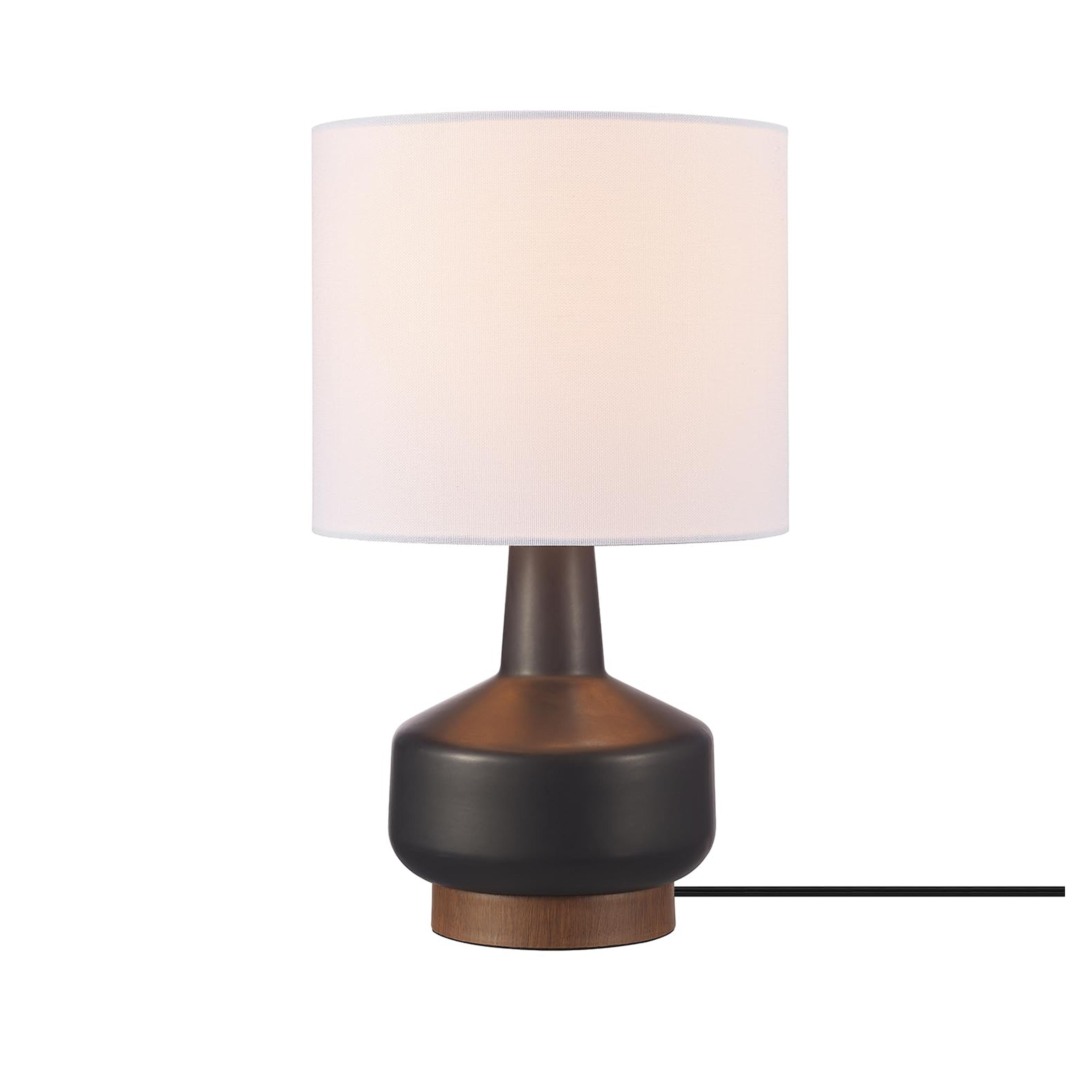 Amazon.com: Globe Electric 61000046 15" Ceramic Table Lamp, Matte Black, Wood Toned Base, White Linen Shade, On/Off Rotary Switch on Socket, Living Room, Home Décor, Bedroom : Everything Else