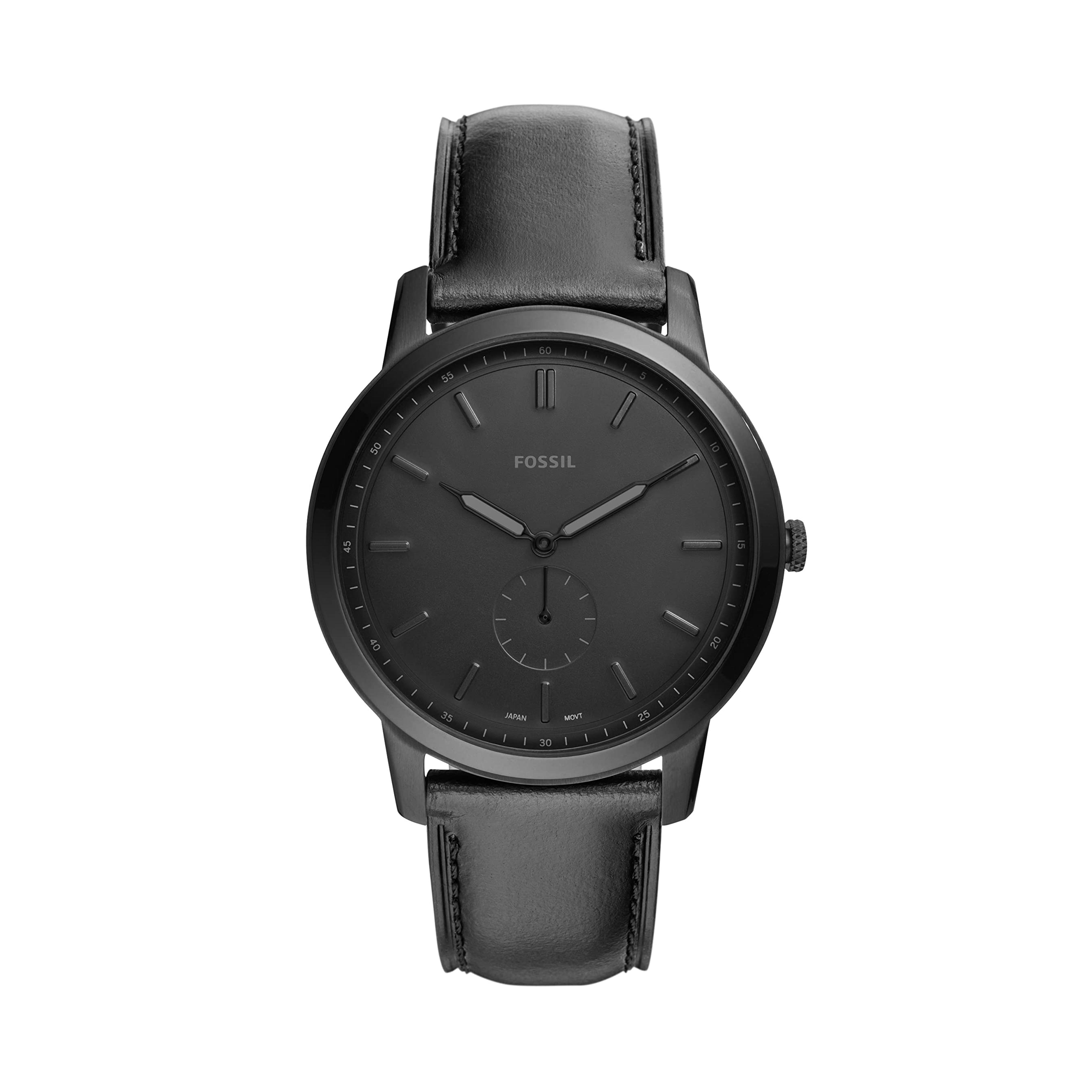 Amazon.com: Fossil Men's Minimalist Quartz Stainless Steel and Leather Two-Hand Watch, Color: Black (Model: FS5447) : Clothing, Shoes & Jewelry