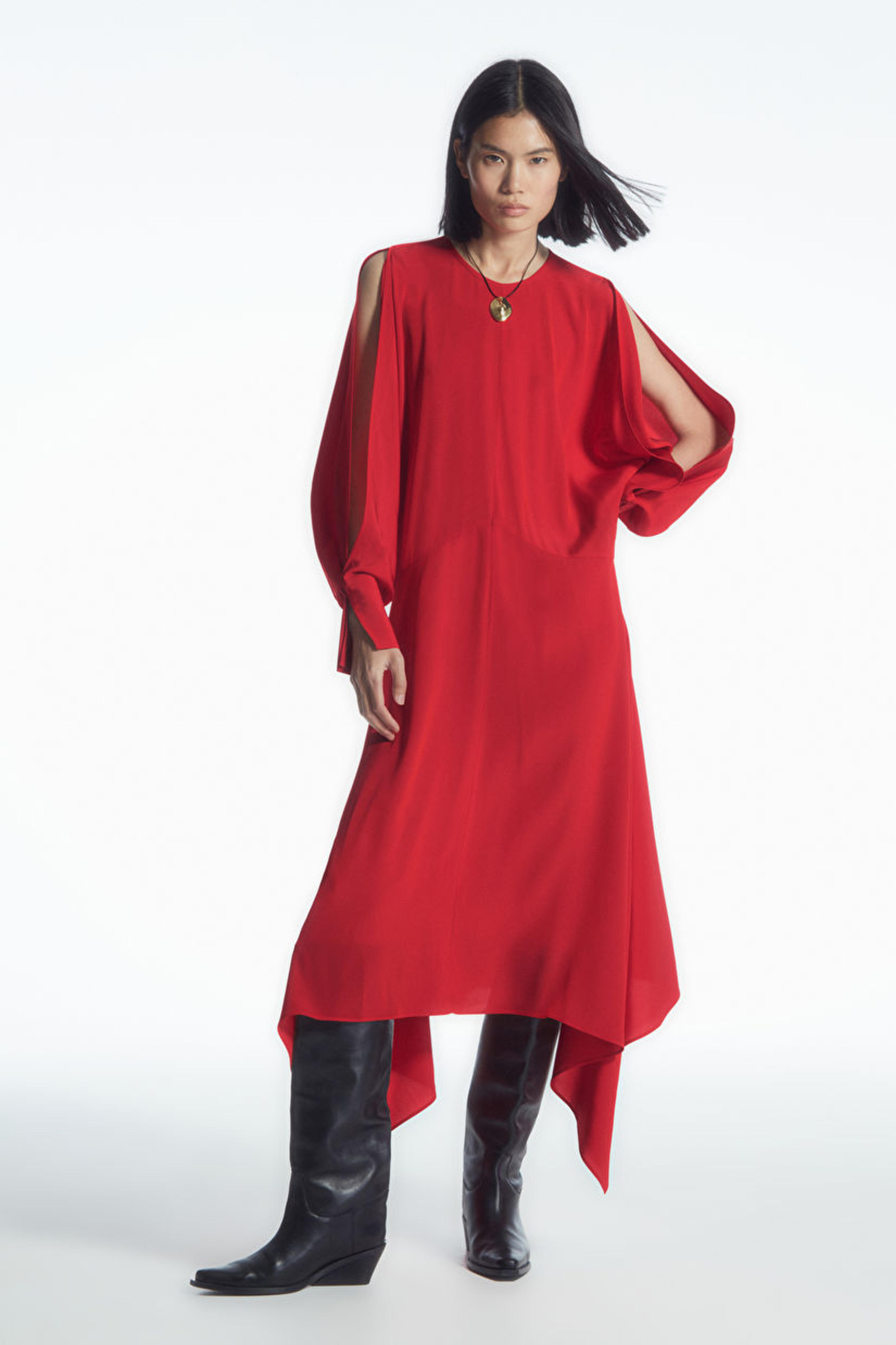 OPEN-SLEEVE SILK-BLEND DRESS - RED - Dresses - COS