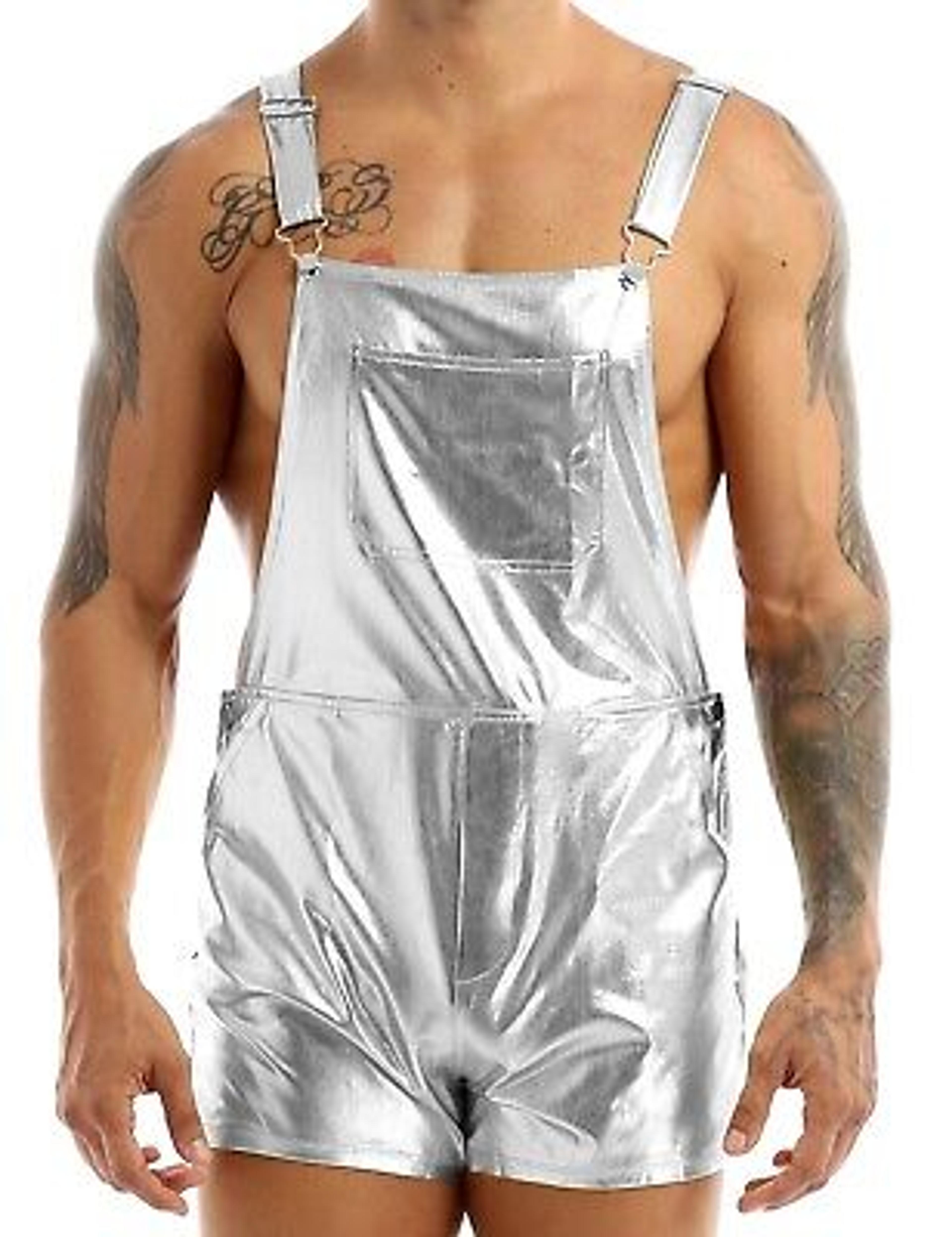 Mens Metallic Overall Suspenders Shiny Rave DJ Club Festival One Piece Outfit | eBay