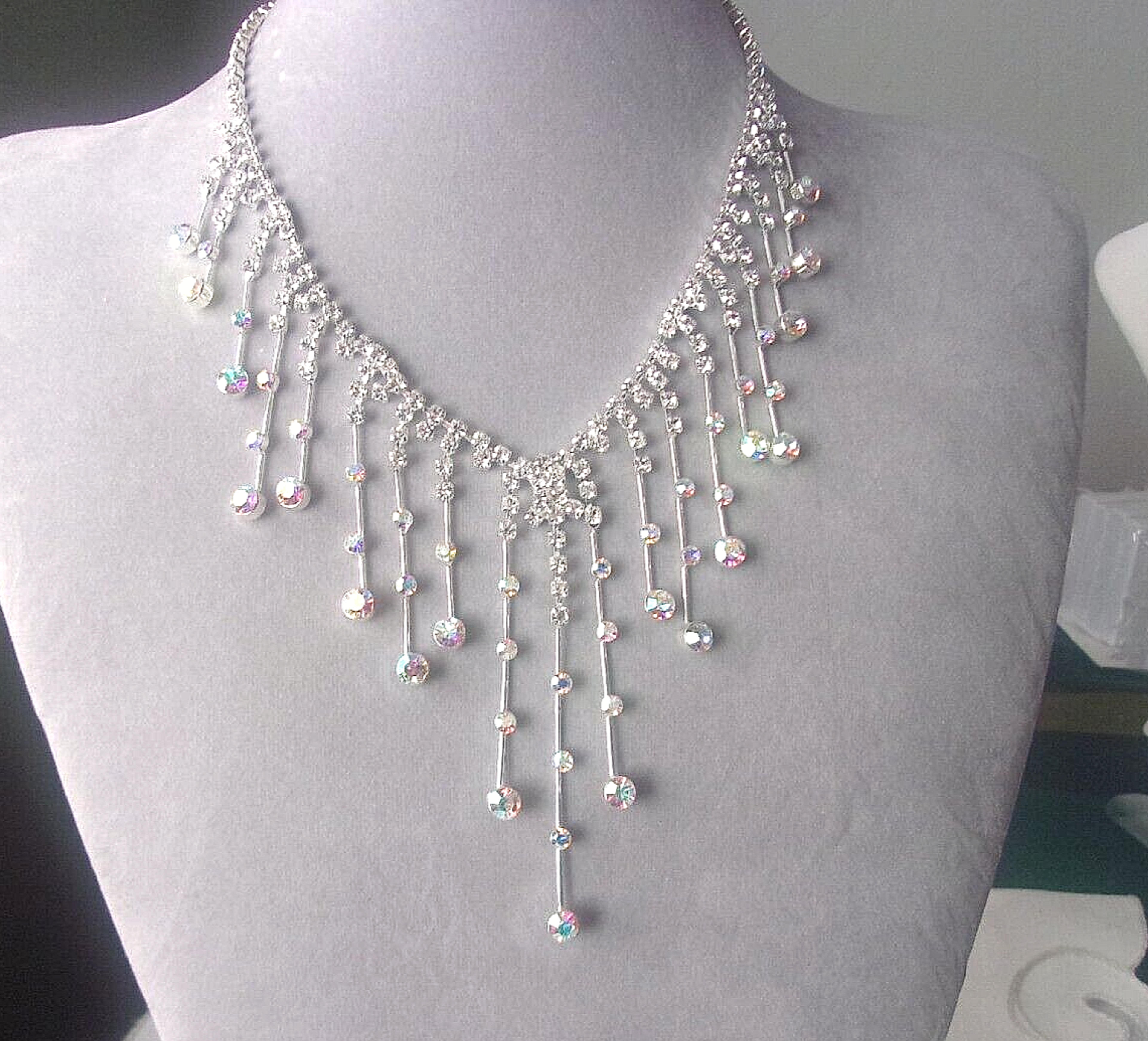 Kirks Folly Silver Tone AB Crystal Hanging Bars Bib Necklace | eBay