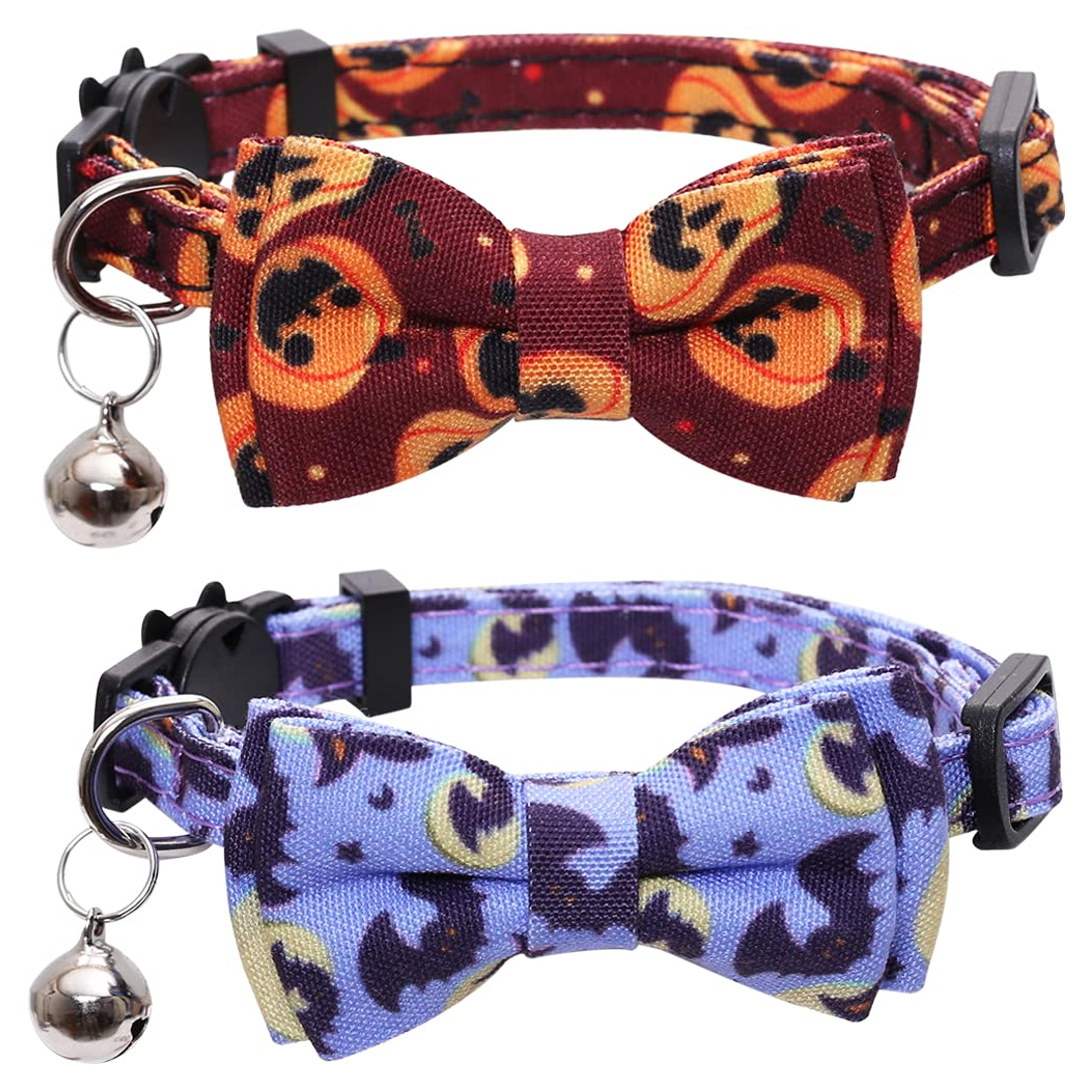 Lamphyface 2 Pack/Set Halloween Cat Collar Breakaway with Cute Bow Tie and Bell for Kitty Adjustable Safety