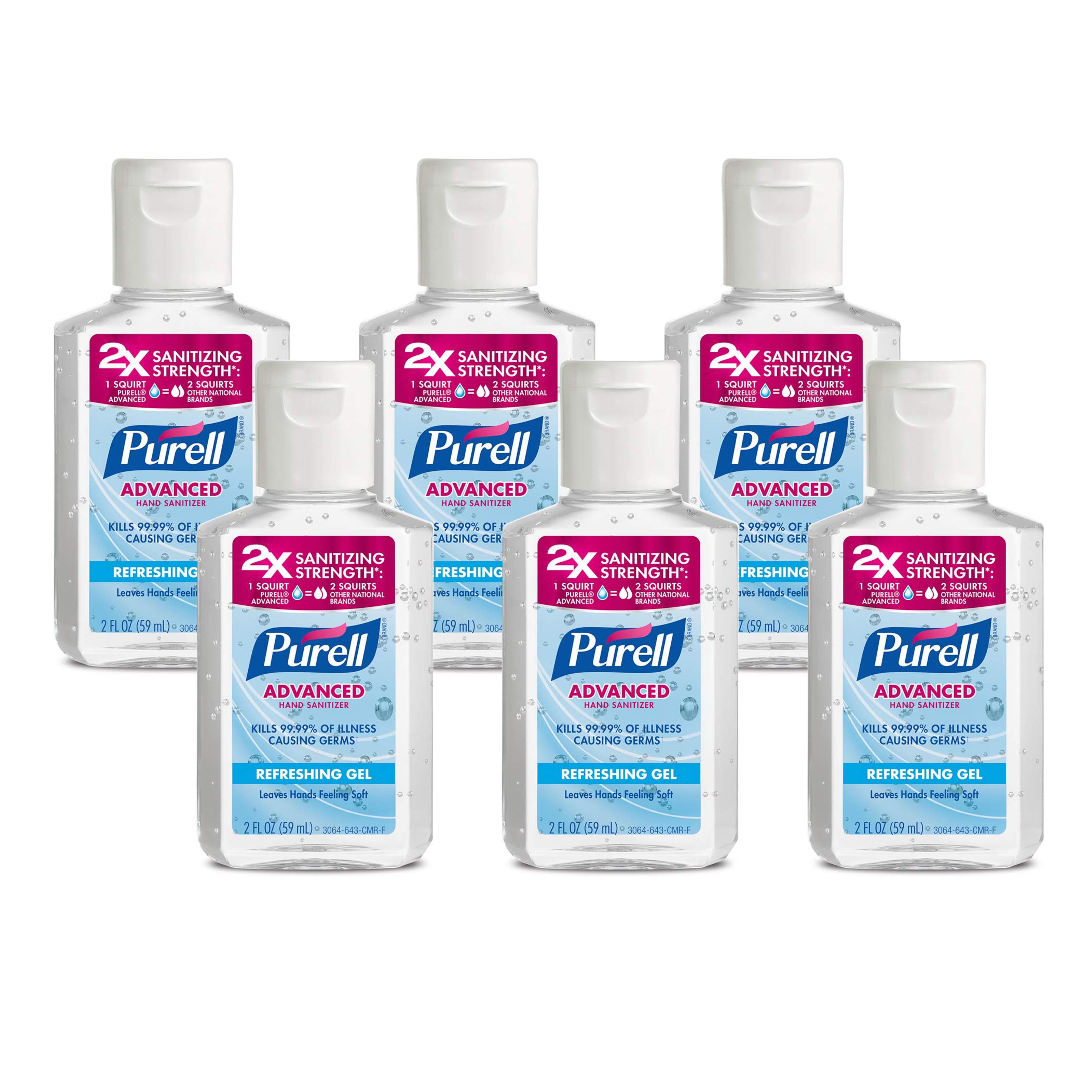 Amazon.com: Purell Advanced Hand Sanitizer Refreshing Gel, Clean Scent, 2 fl oz Travel Size Flip Cap Bottle (Pack of 6) – 3155-04-EC : Health & Household