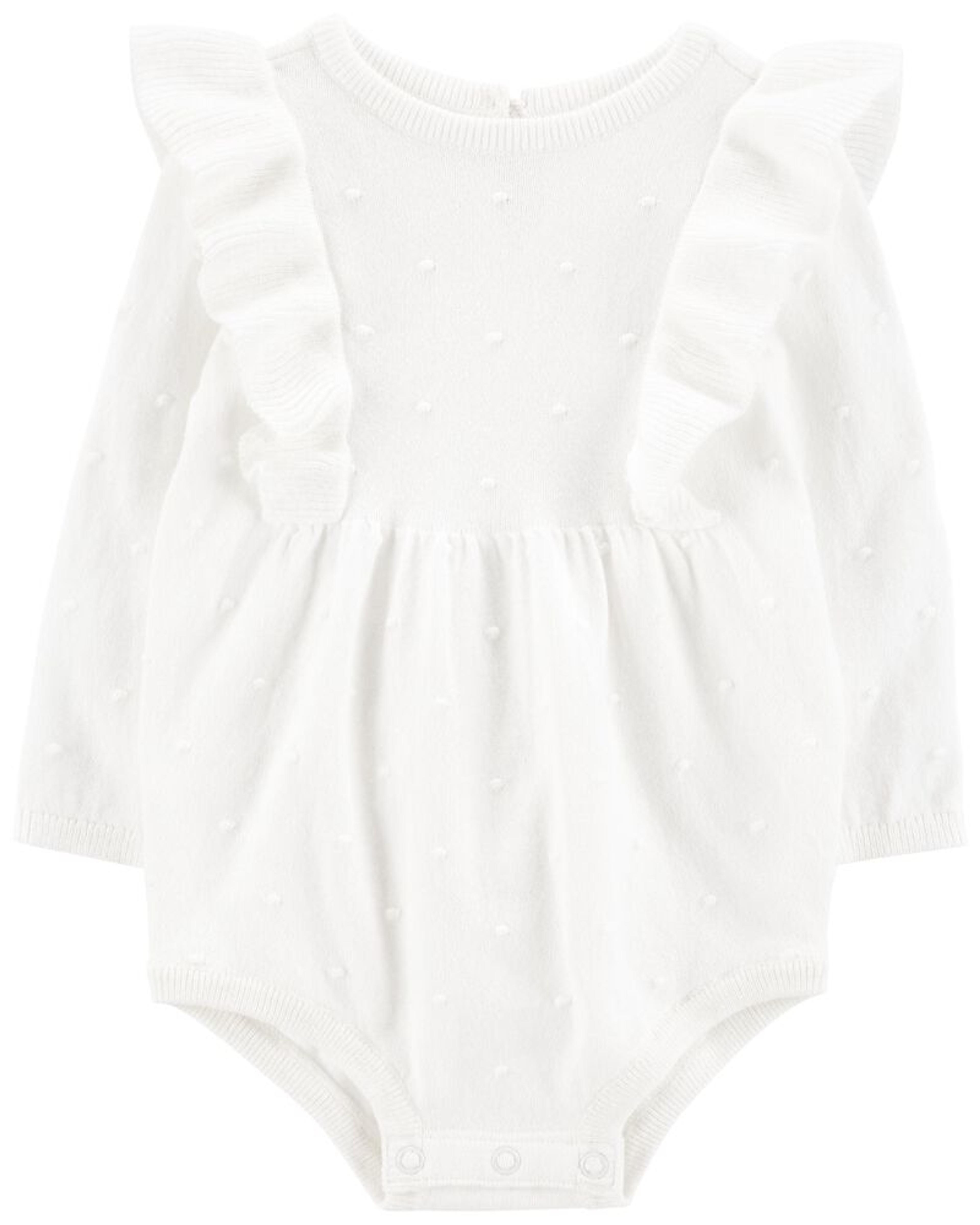 White Baby Ruffle Long-Sleeve Bodysuit | carters.com