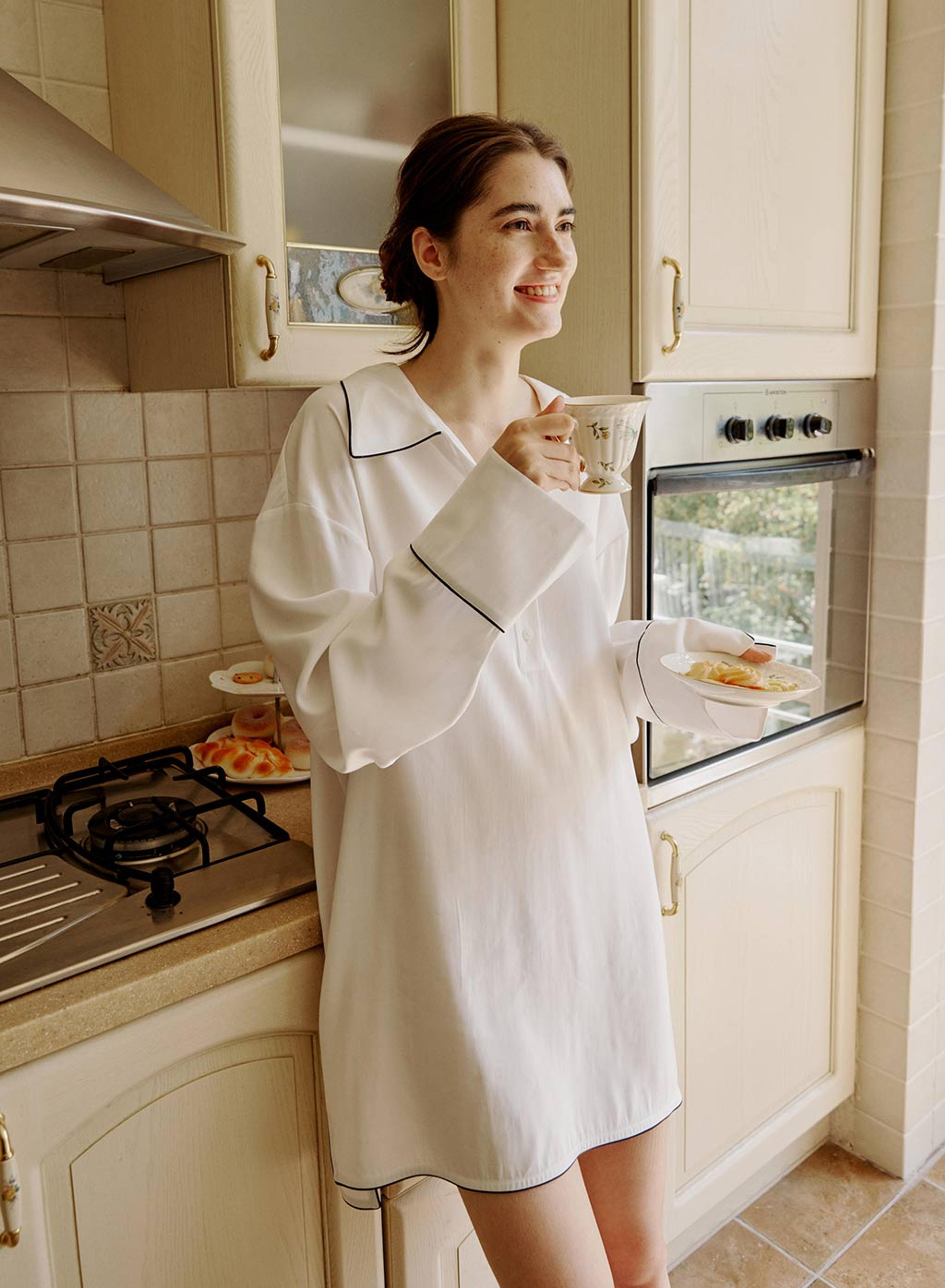 White Lounge Dress | Button Up Long Shirt | Nap Loungewear