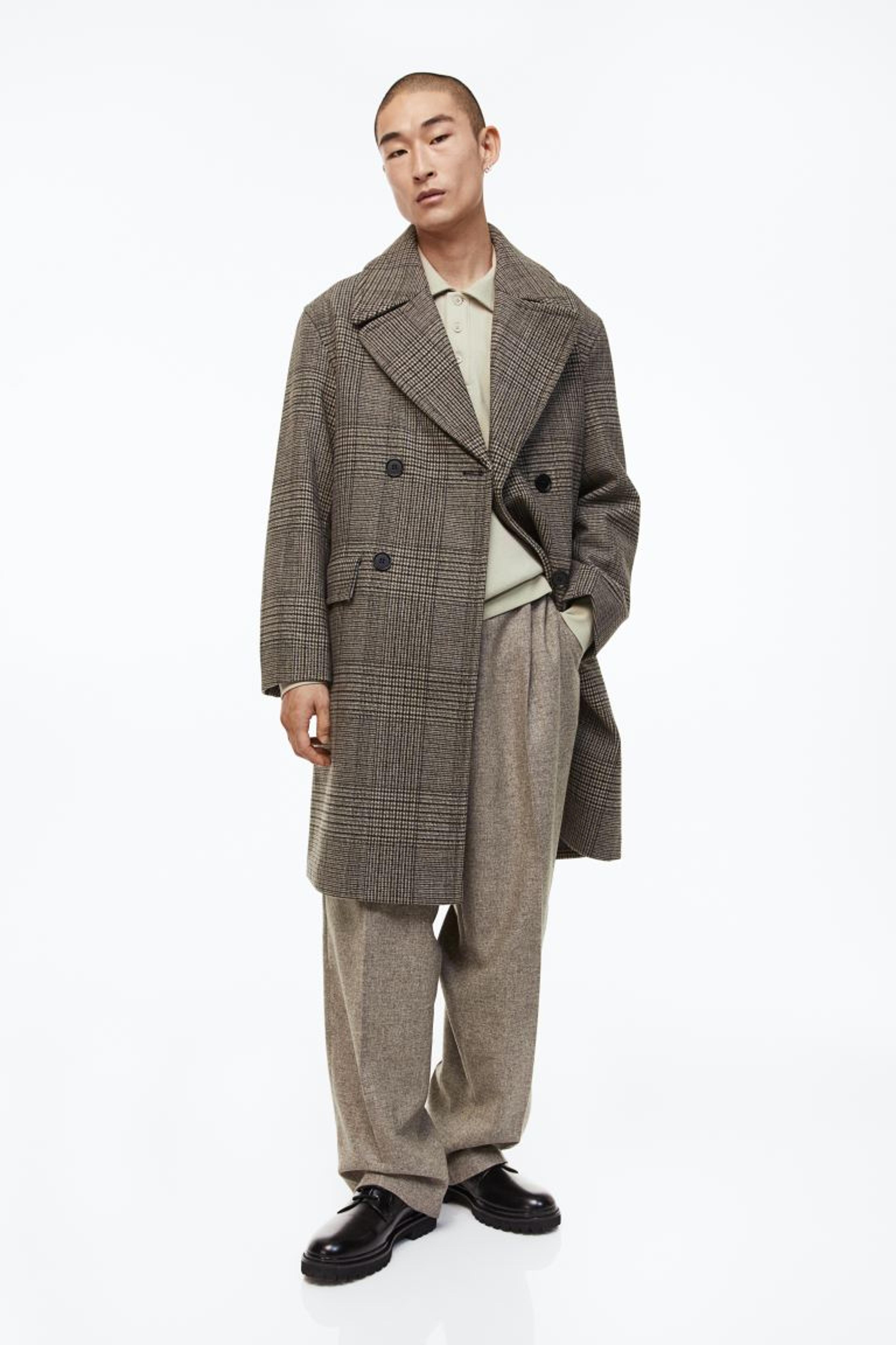 Double-breasted Wool-blend Coat - Beige/Checked - Men | H&M US