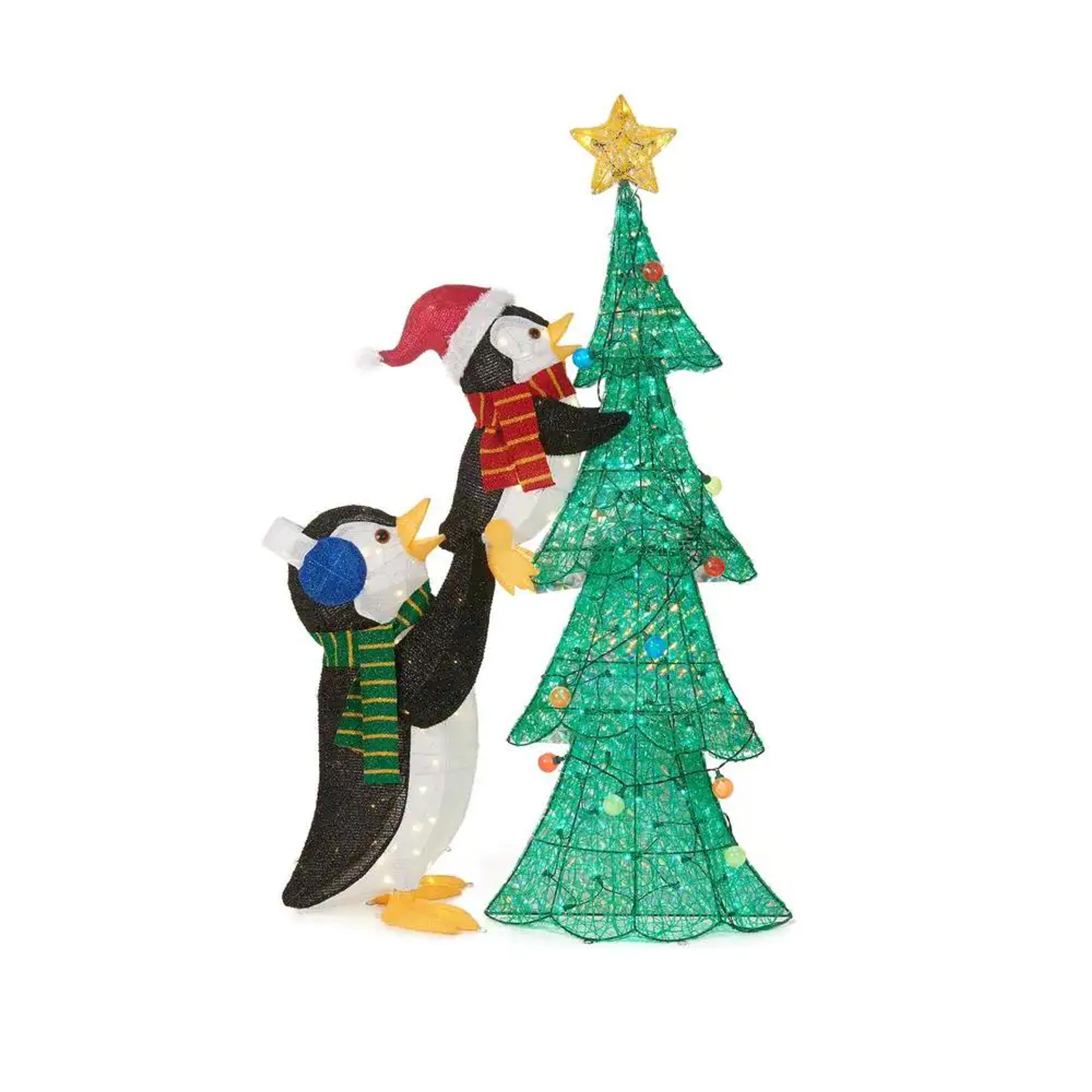 Home Accents Holiday 62 in Penguins with Christmas Tree Holiday Yard Decoration TY337-1611-1 - The Home Depot