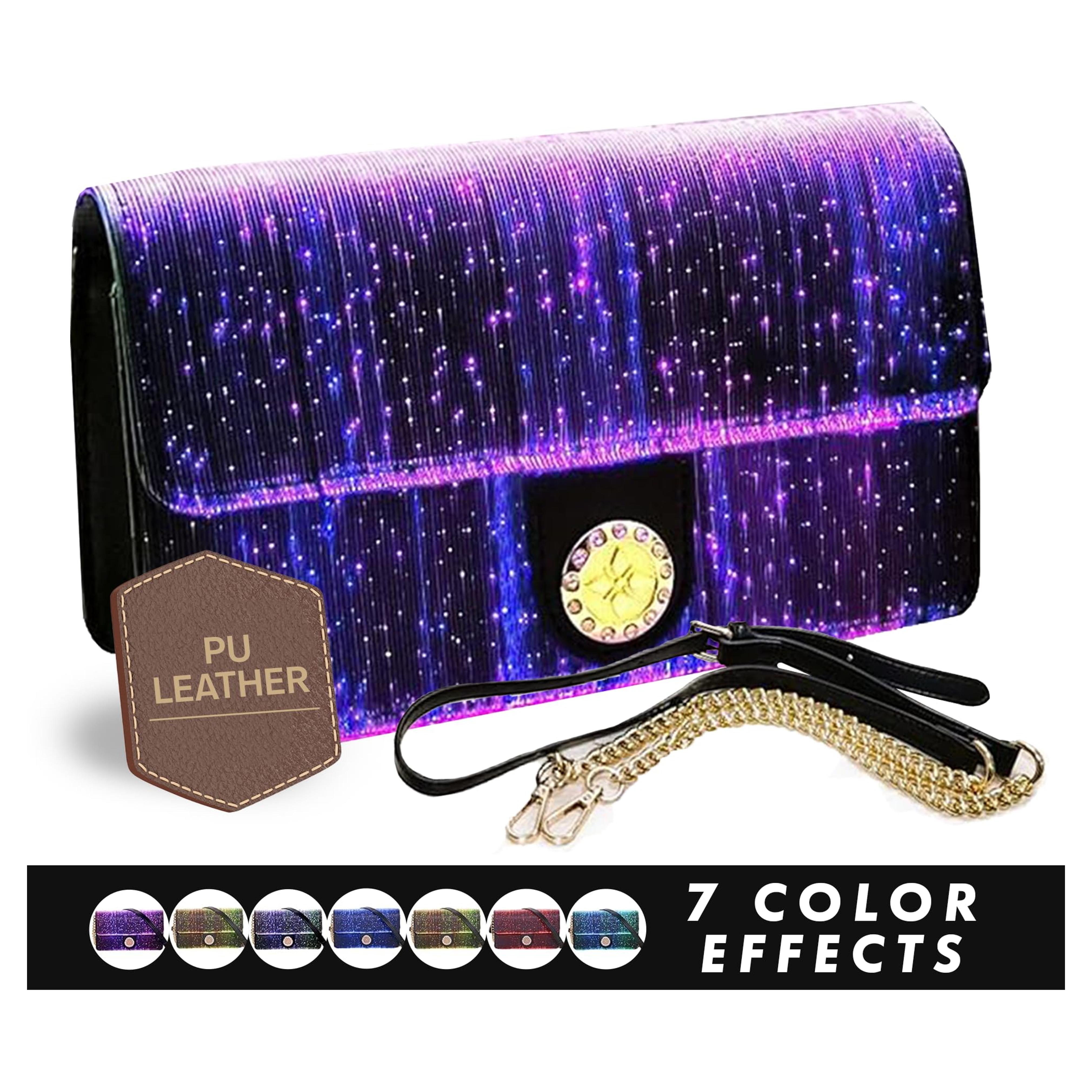 LED Bags Light up Purse Black CrossBody Purse Evening Clutch that tranforms into 7 Colors Festival Bag RGB Party Purse Concert EDM Rave Accessories for Women