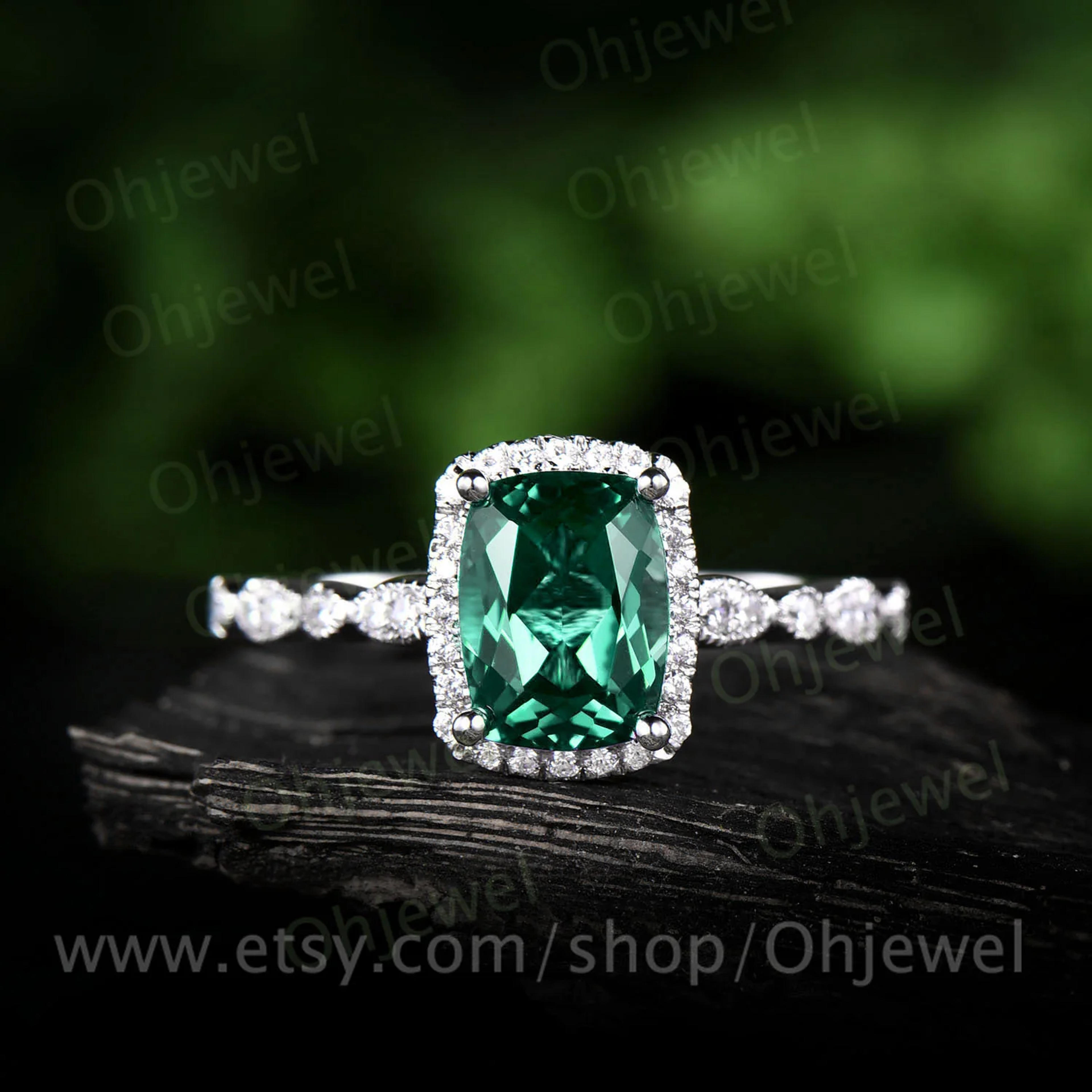 1.5ct emerald engagement ring white gold 14K/18K emerald ring vintage – Ohjewel