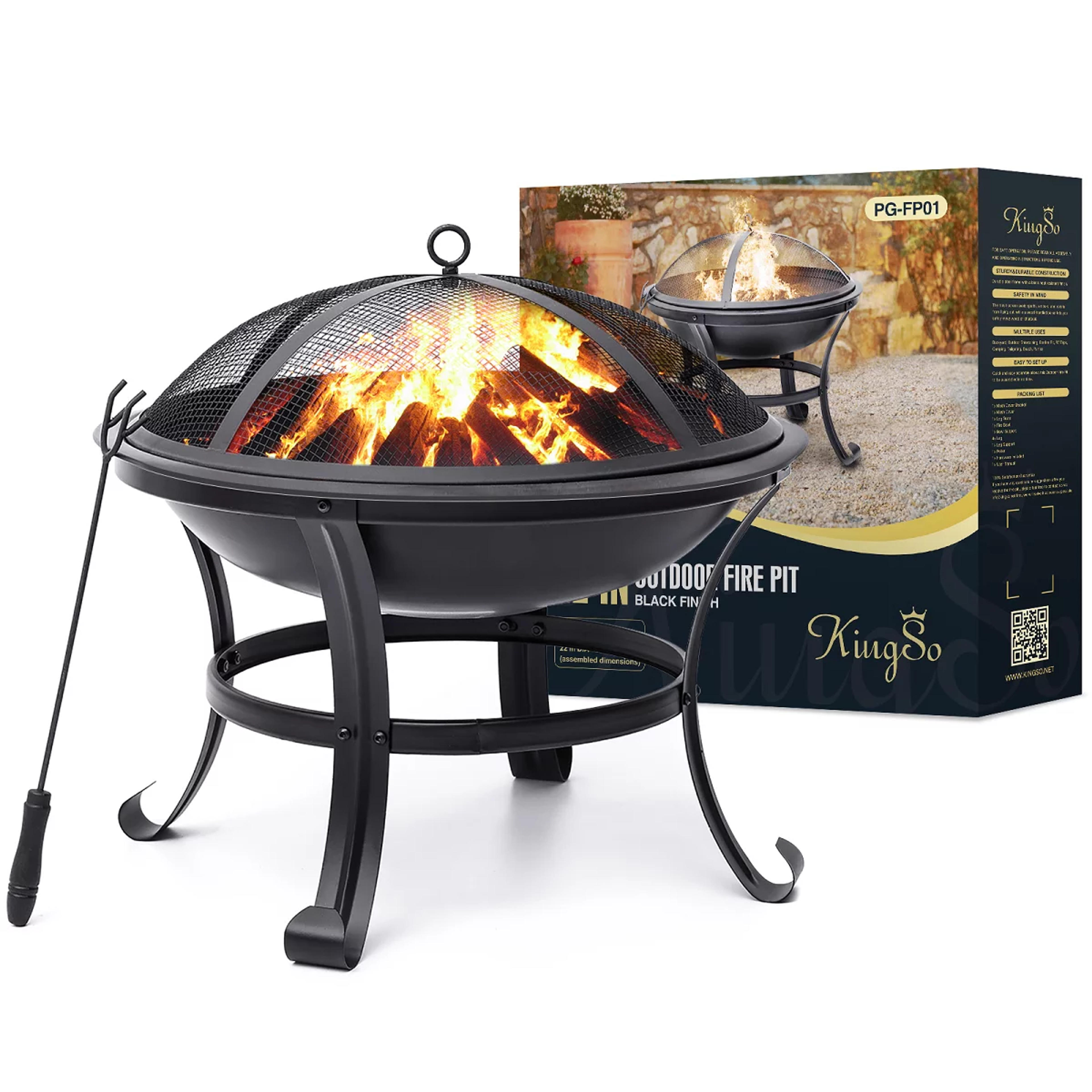 KingSo 22" Wood Burning Fire Pit for Camping Picnic Bonfire Patio Outside Backyard Garden, Round Steel Black - Walmart.com
