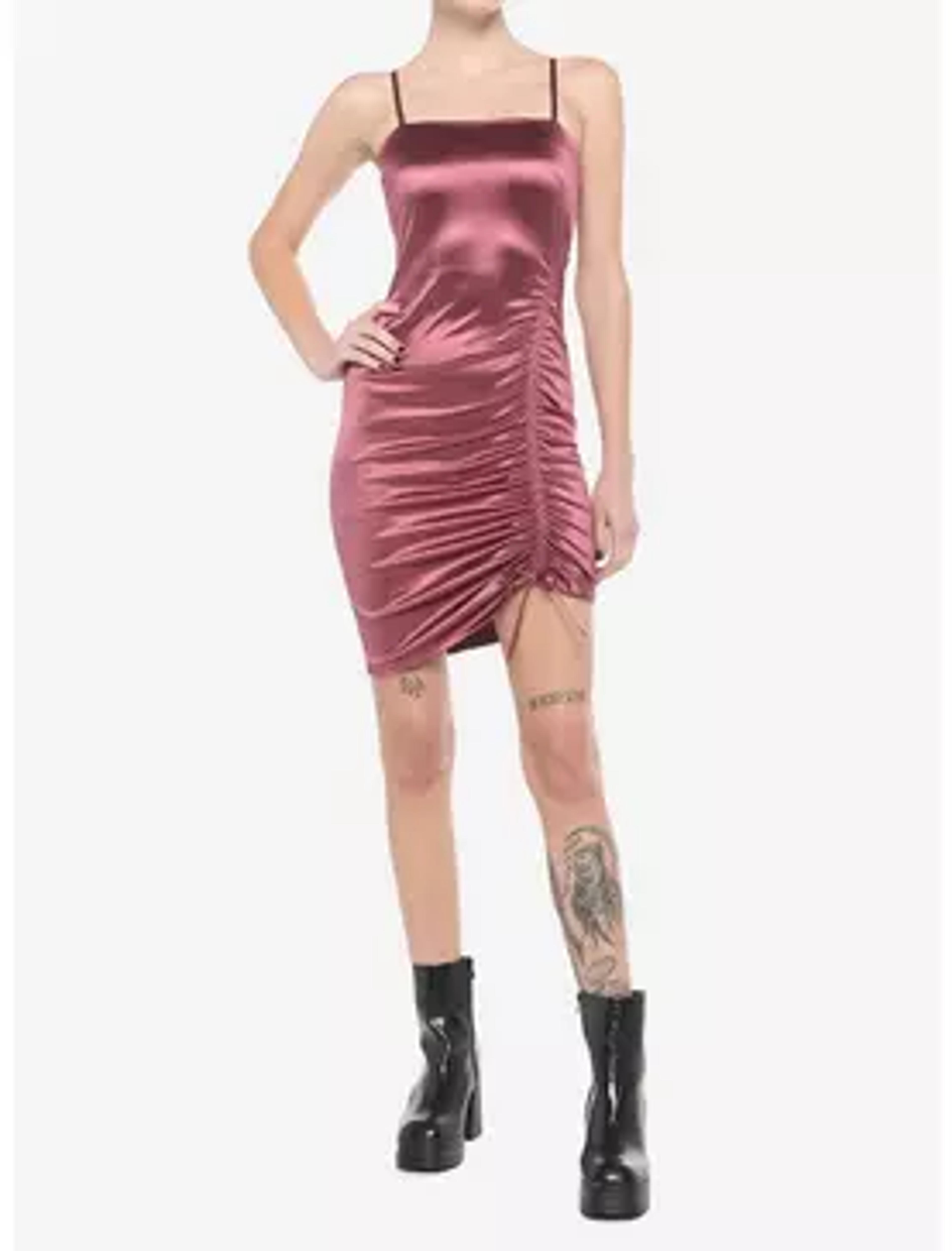 Mauve Ruched Strappy Dress | Hot Topic