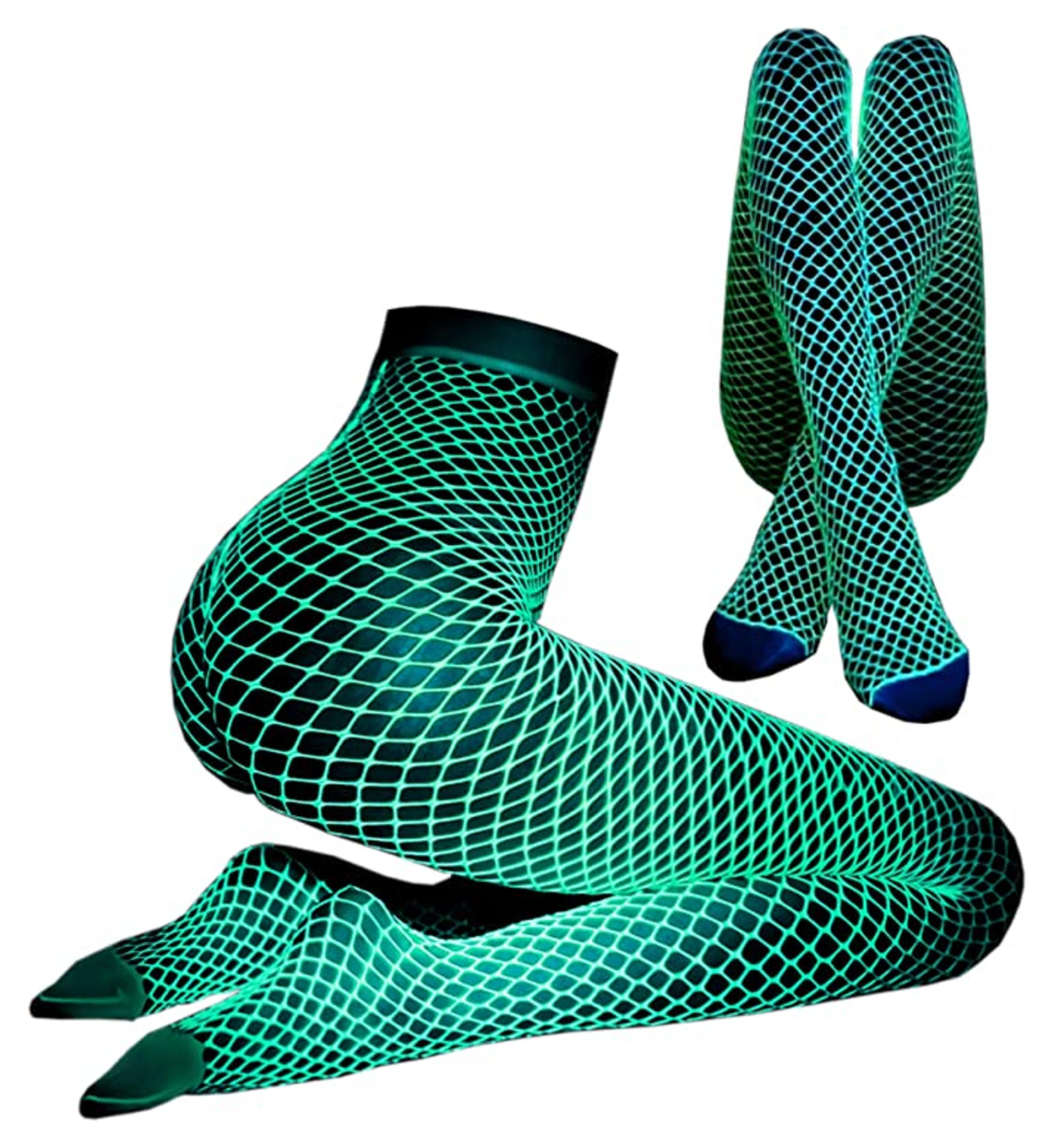 Glow in the dark fishnet stockings leggings, Luminous Glowing Fishnet Socks Tights High Waist White Fishnet Tights for Women at Amazon Women’s Clothing store