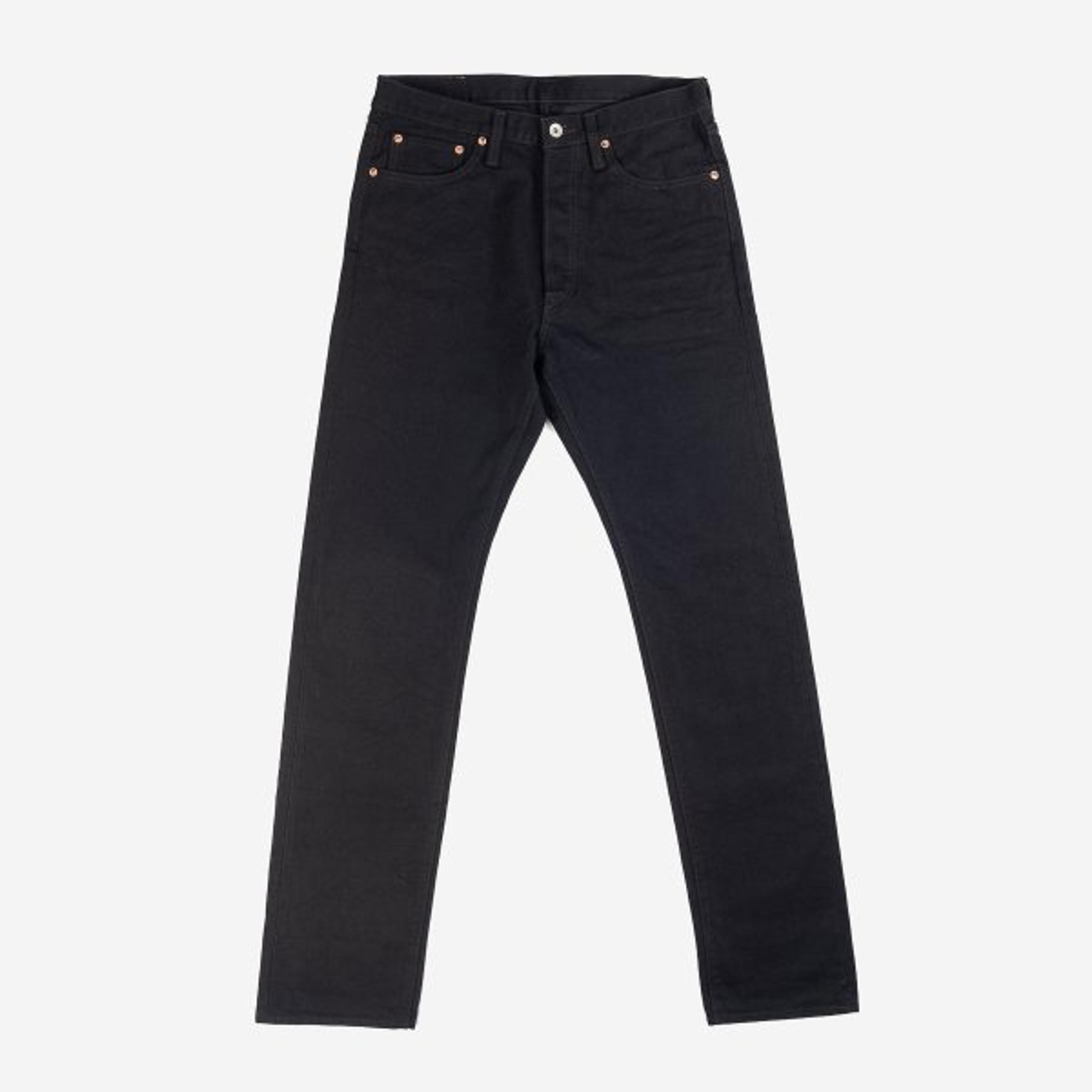 14oz Selvedge Denim Medium/High Rise Tapered Jeans - Black/Black