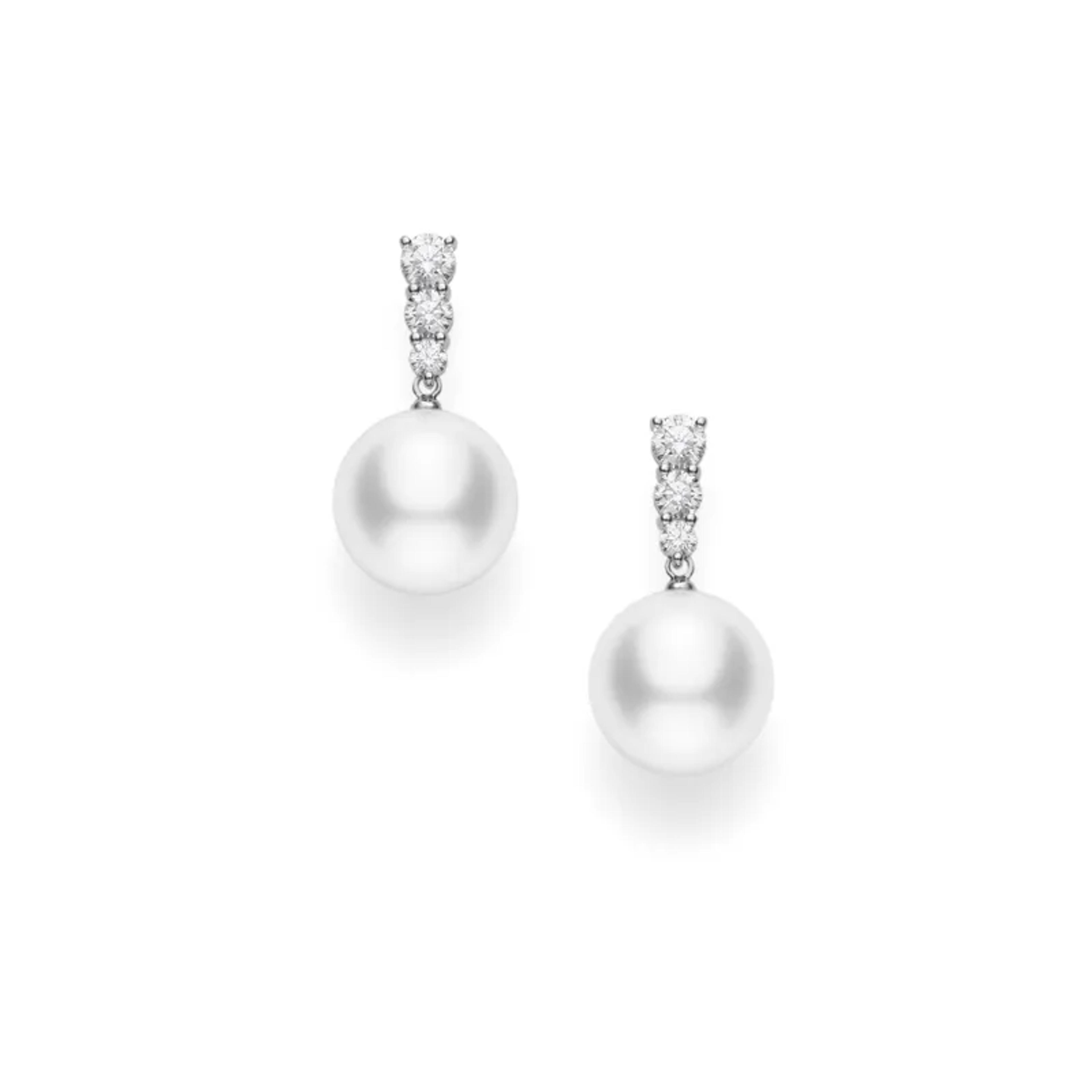 Morning Dew White South Sea Cultured Pearl Earrings - White Gold