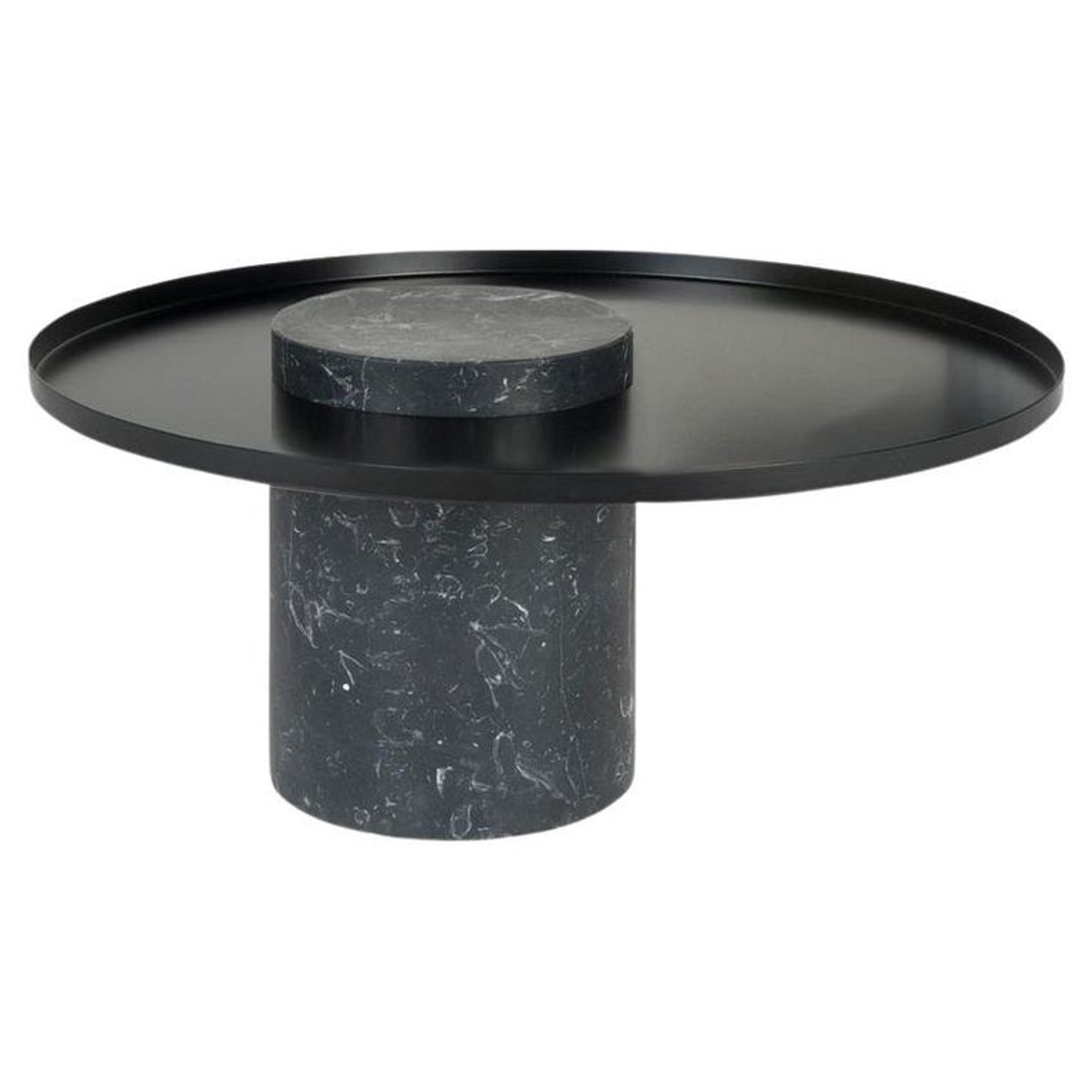 Salute Table Black Marble Column Black Tray by La Chance For Sale at 1stDibs