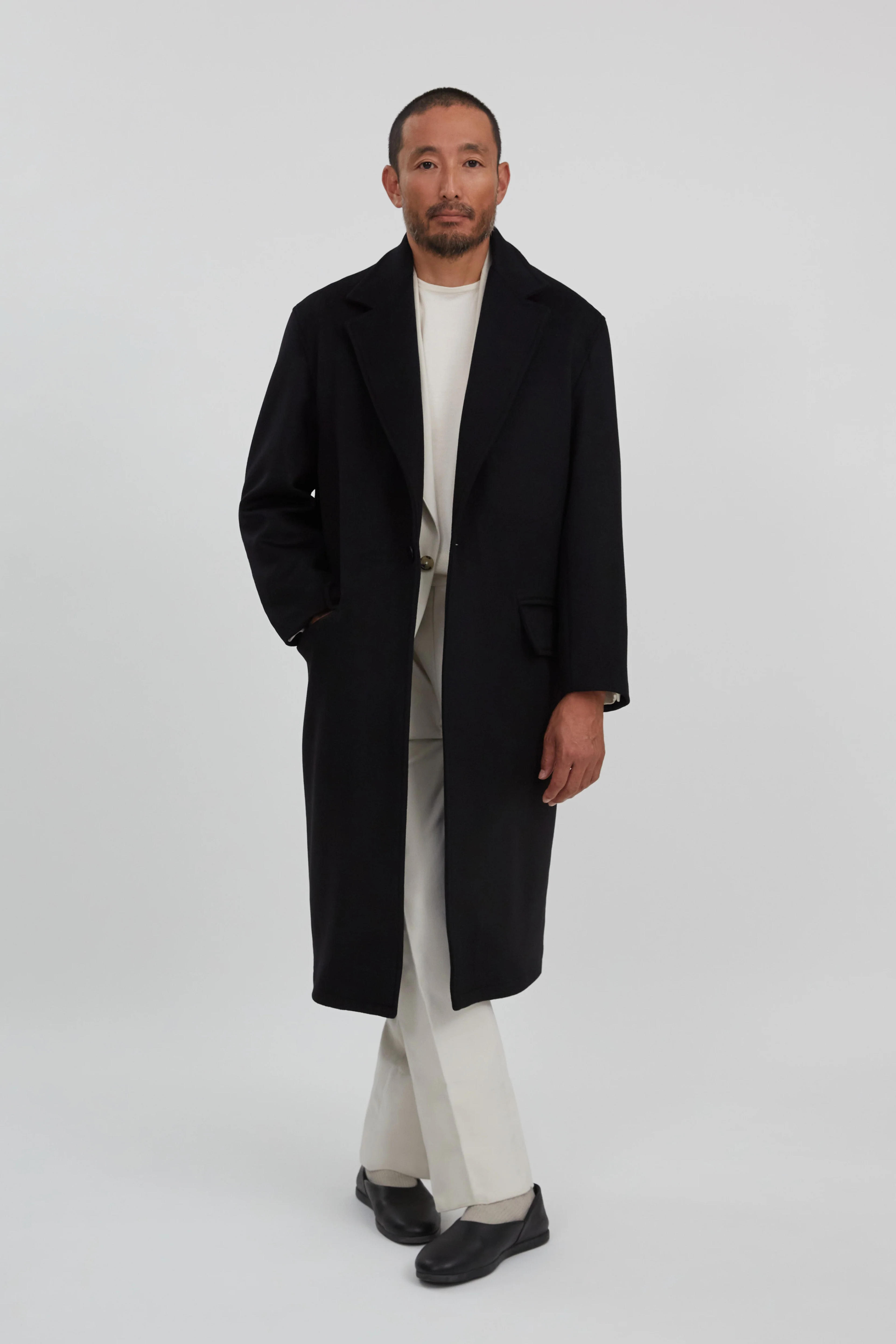 Single Breasted Overcoat (Black Brushed Cashmere) - Stoffa