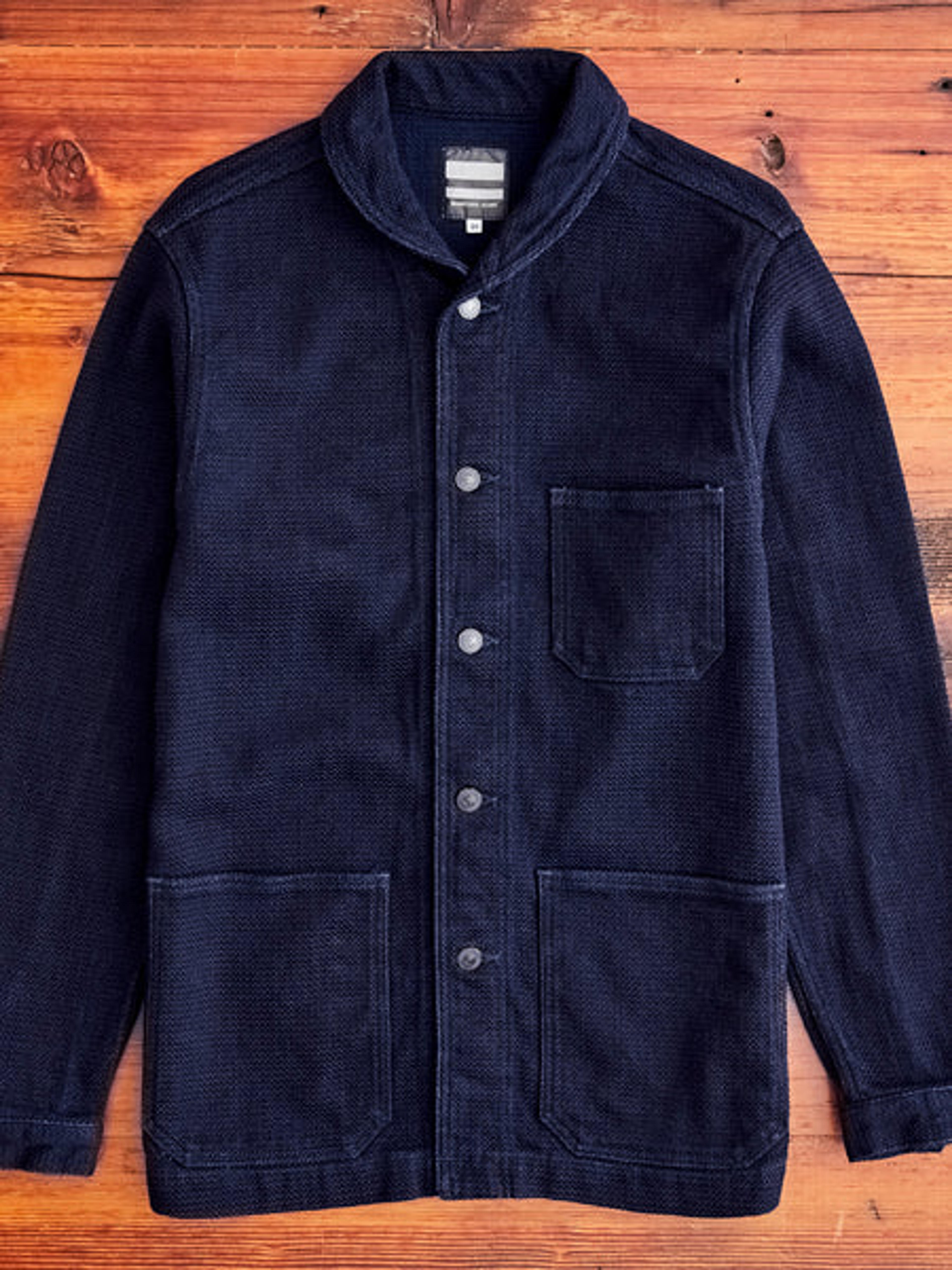 Dobby Sashiko Coverall Coat in Indigo