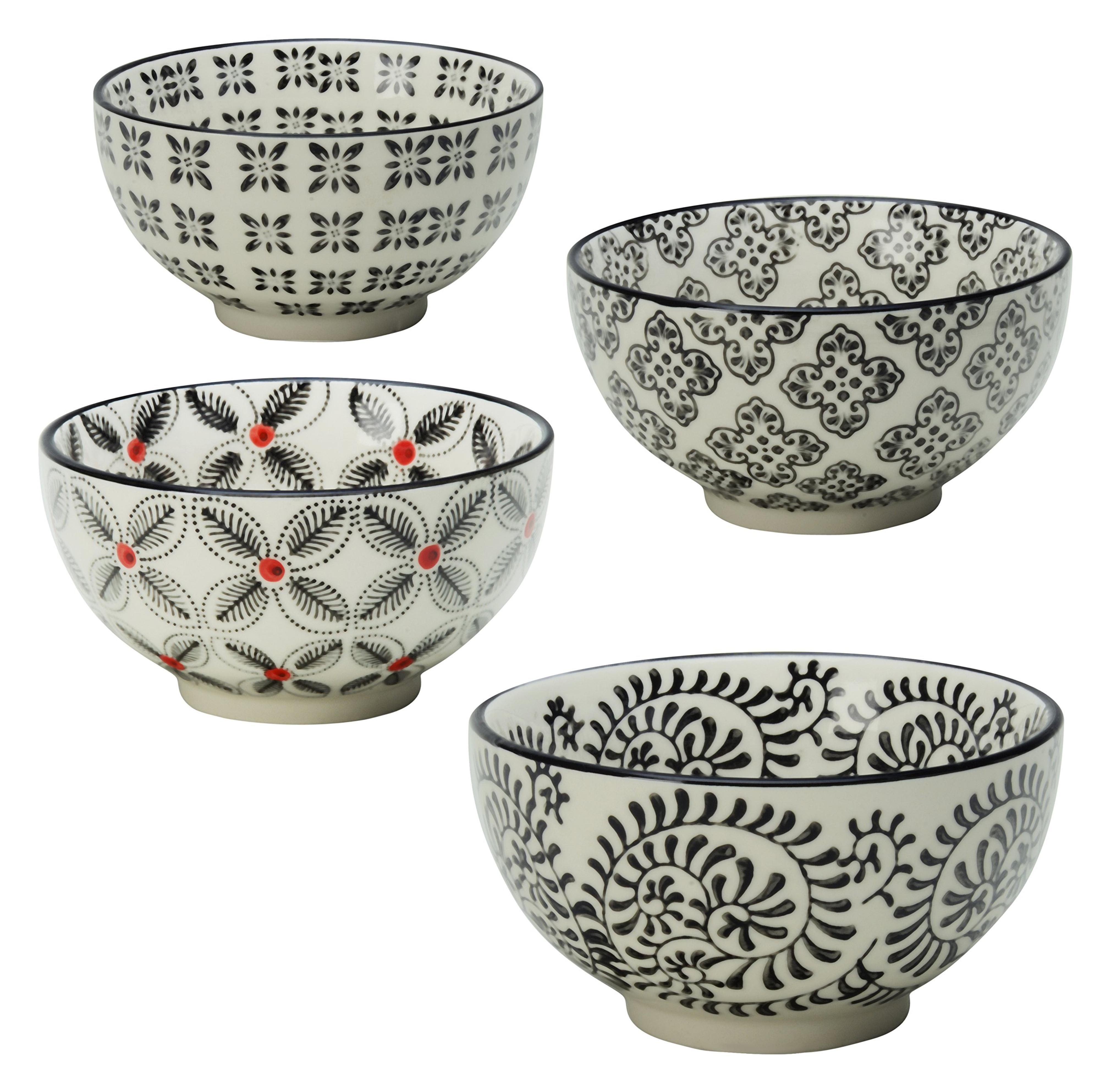 Signature Housewares Print 1 Bowls, 5-Inch, Black, Set of 4