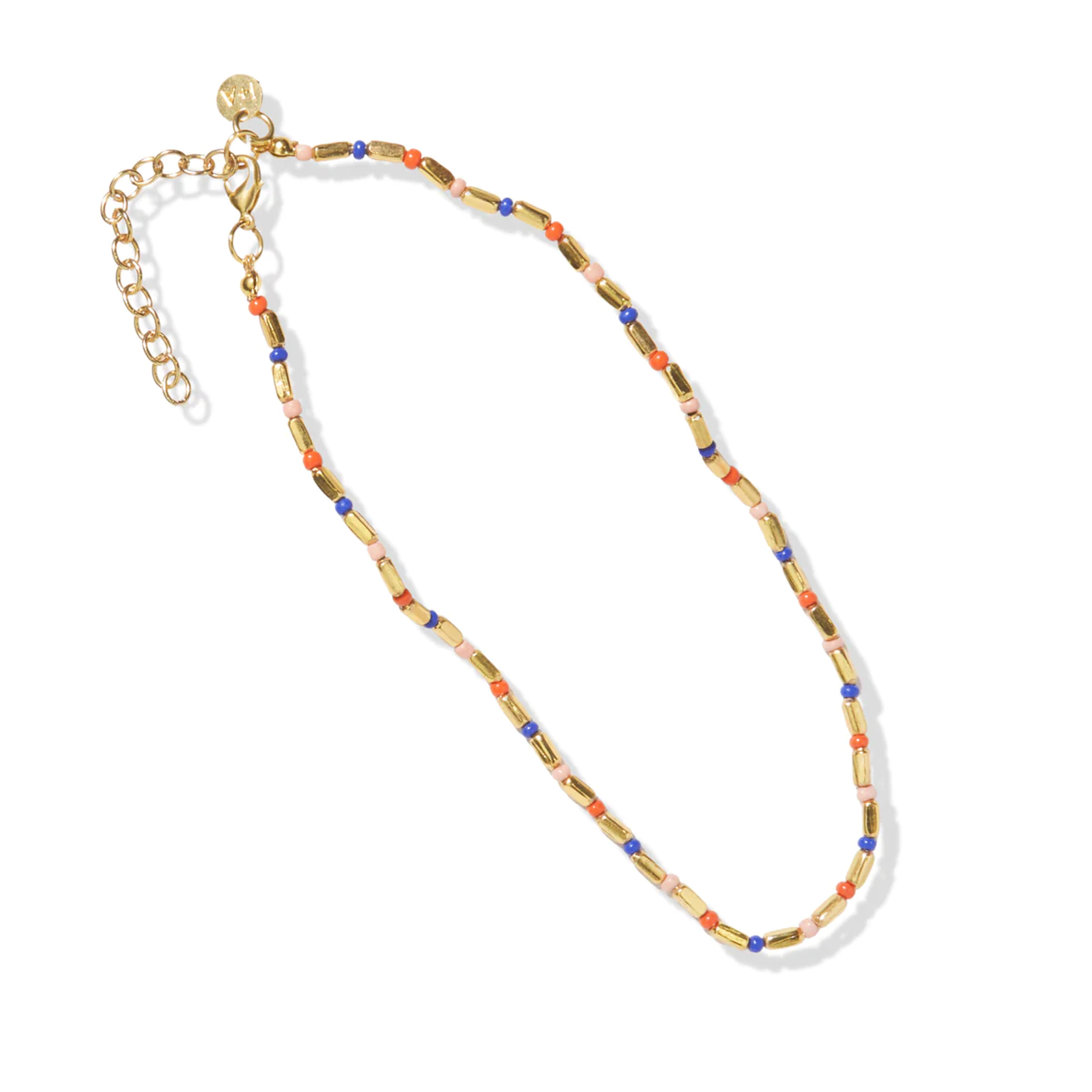 Lapis Pink With Brass Bead Necklace With Extension