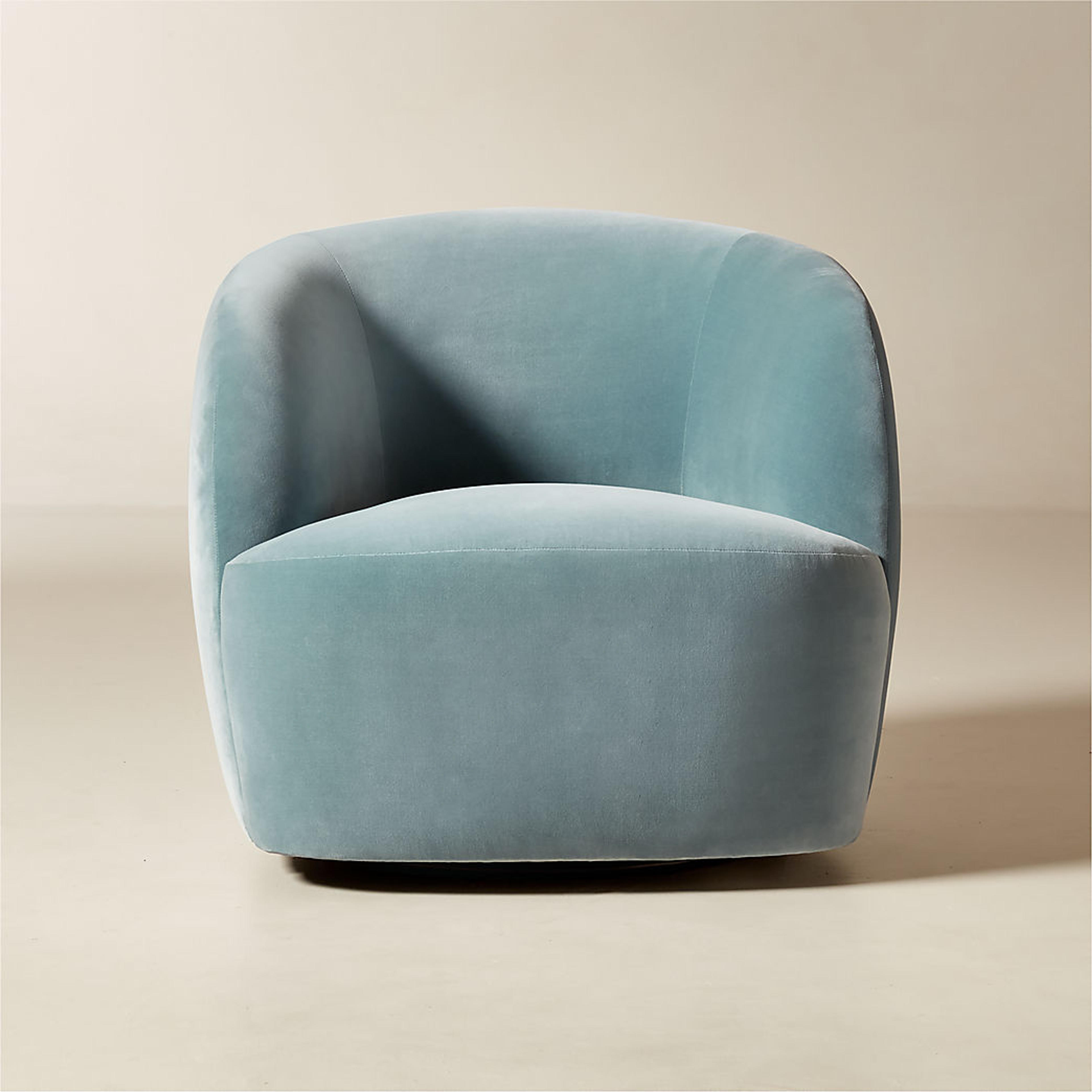 Gwyneth Light Blue Velvet Swivel Chair + Reviews | CB2 Canada