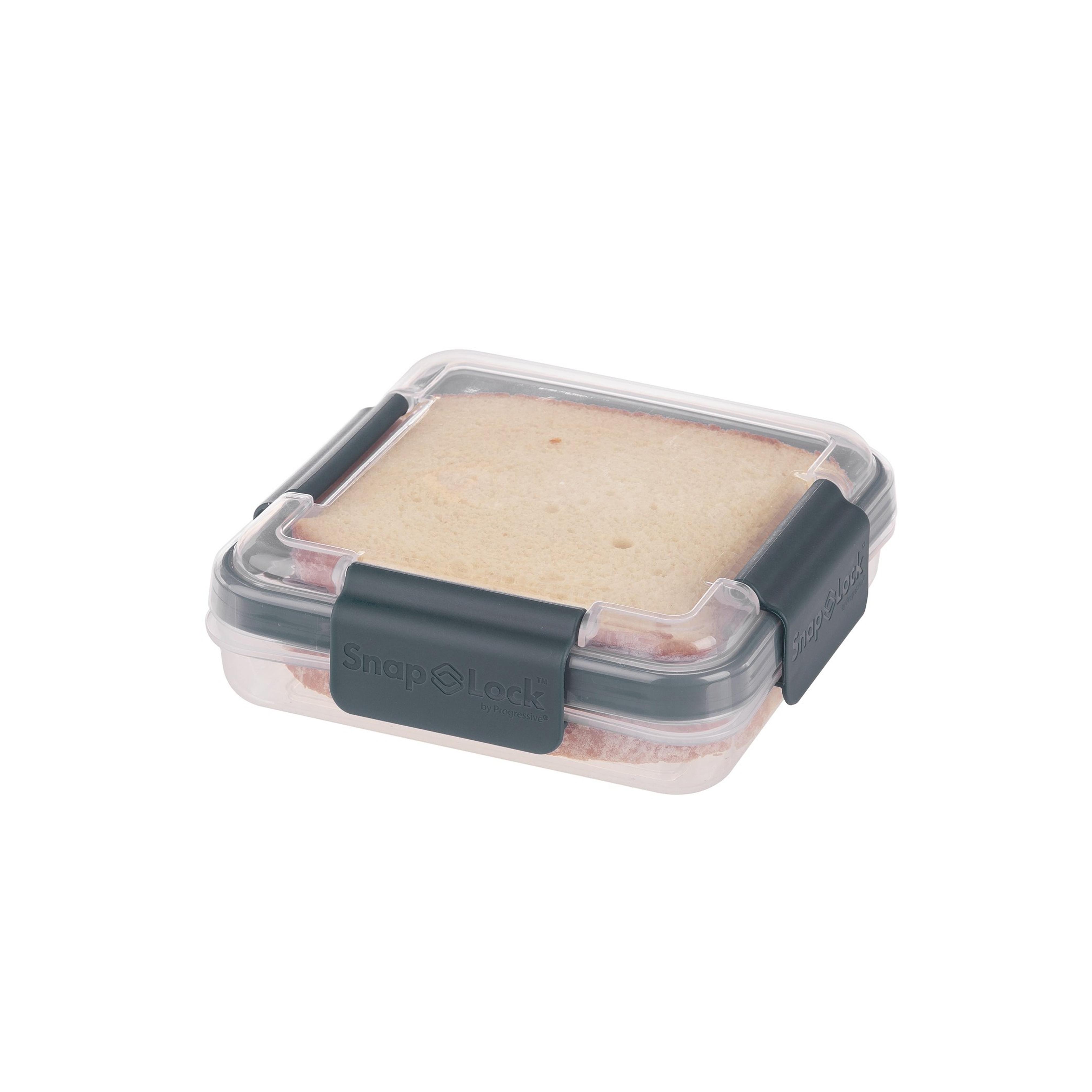 SnapLock by Progressive Sandwich To-Go Container - Gray, Easy-To-Open, Leak-Proof Silicone Seal, Snap-Off Lid, Stackable, BPA FREE