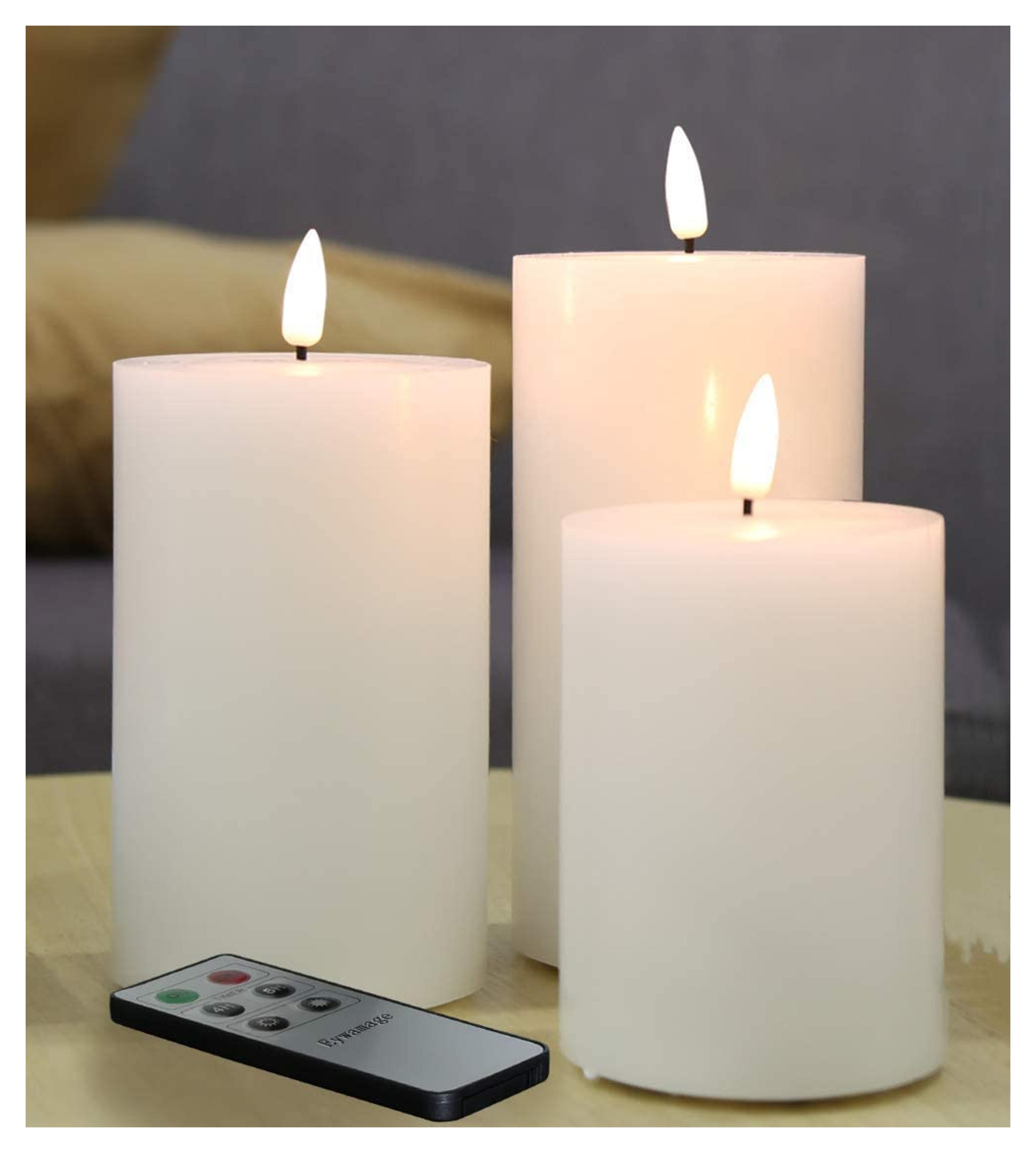 Eywamage White Flat Top Flameless Candles with Remote, Flickering Real Wax LED Battery Candles D 3" H 4" 5" 6", 3 Pack