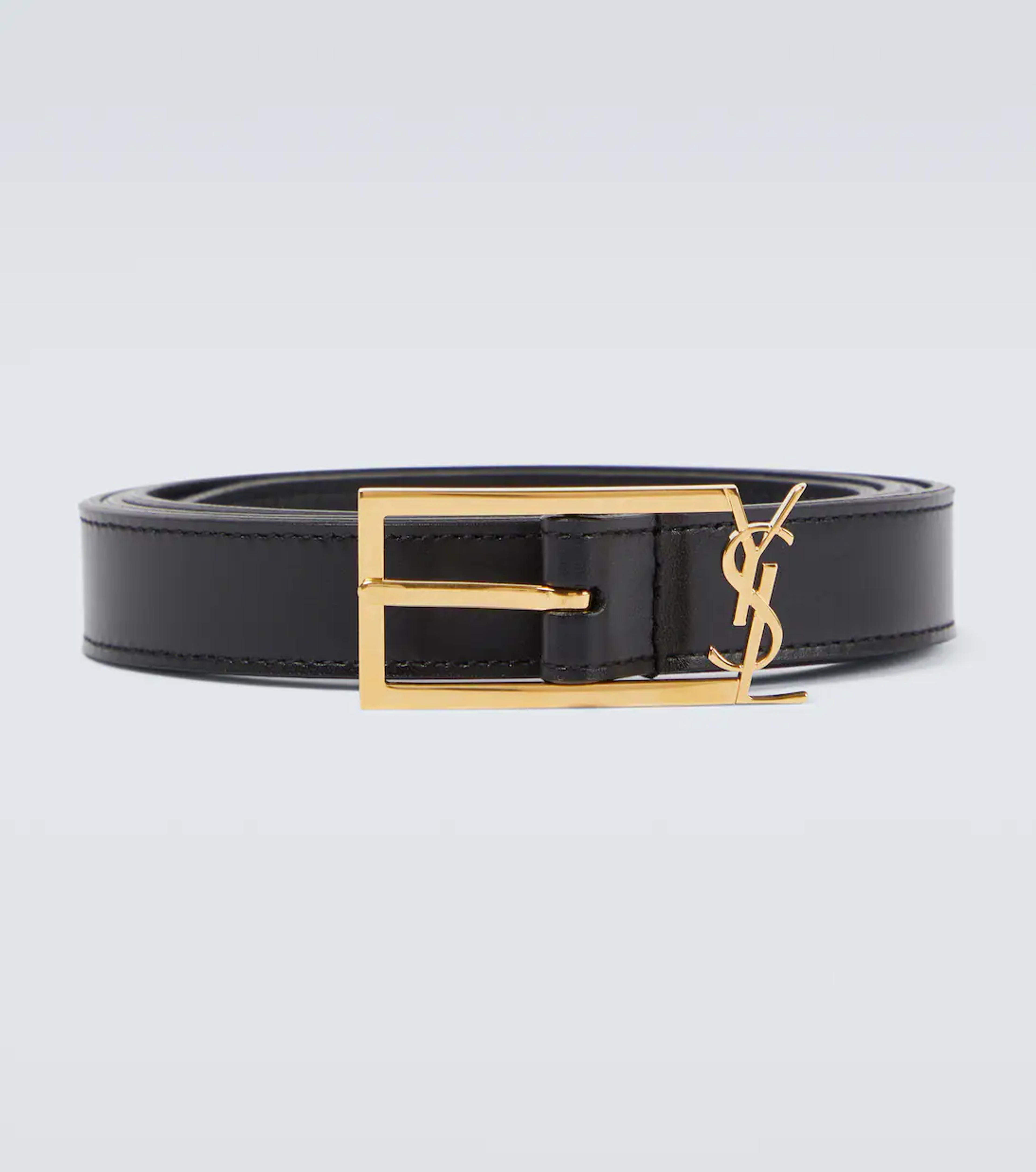 New Cassandre Logo Leather Belt in Black - Saint Laurent | Mytheresa